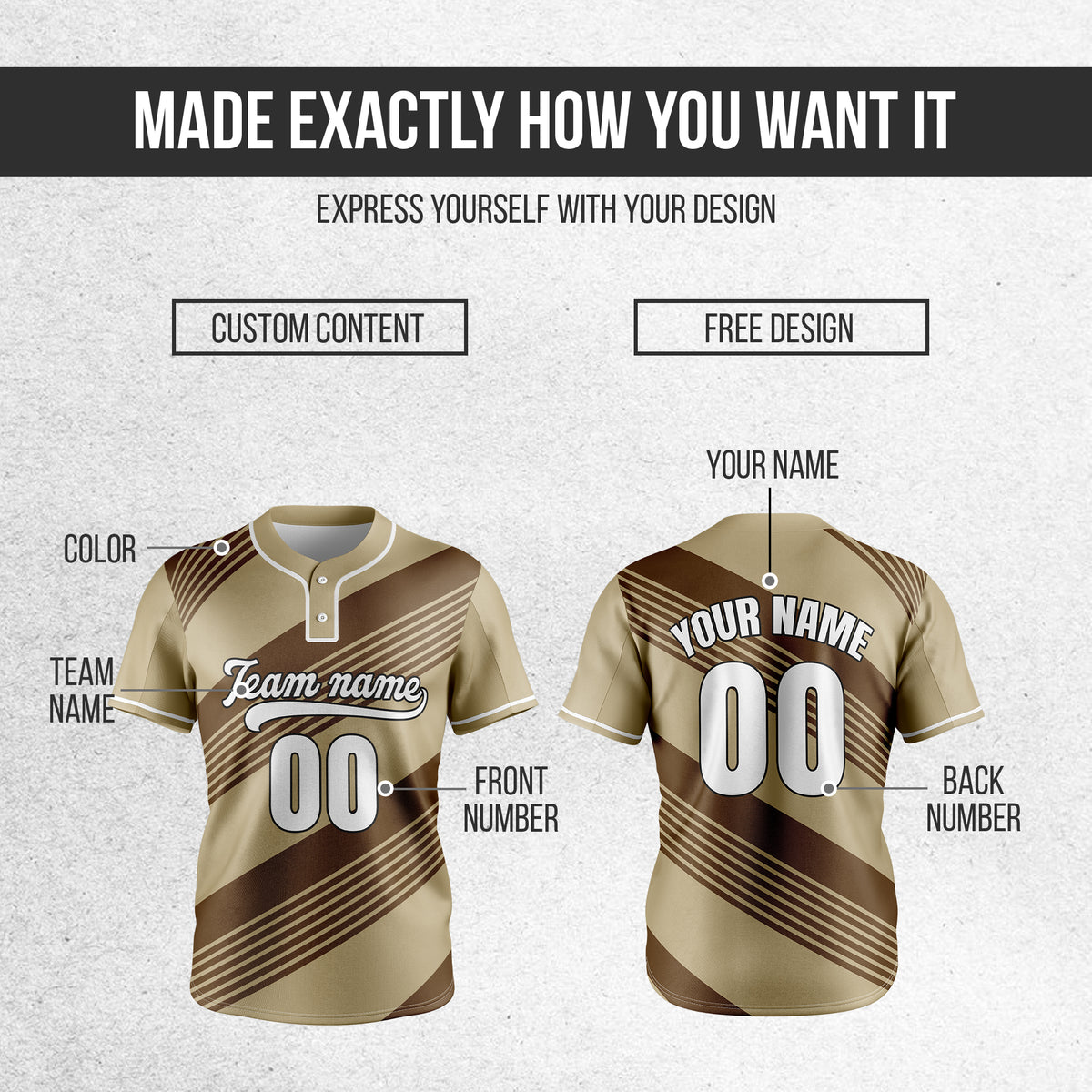 Custom Crossfire Khaki Baseball Sports Jersey Personalized Uniform with Name & Number