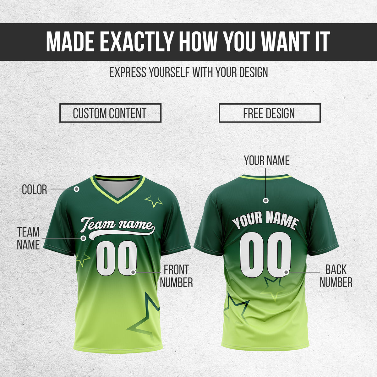 Custom Star Gradient Baseball Green Sports Jersey Personalized Uniform with Name & Number