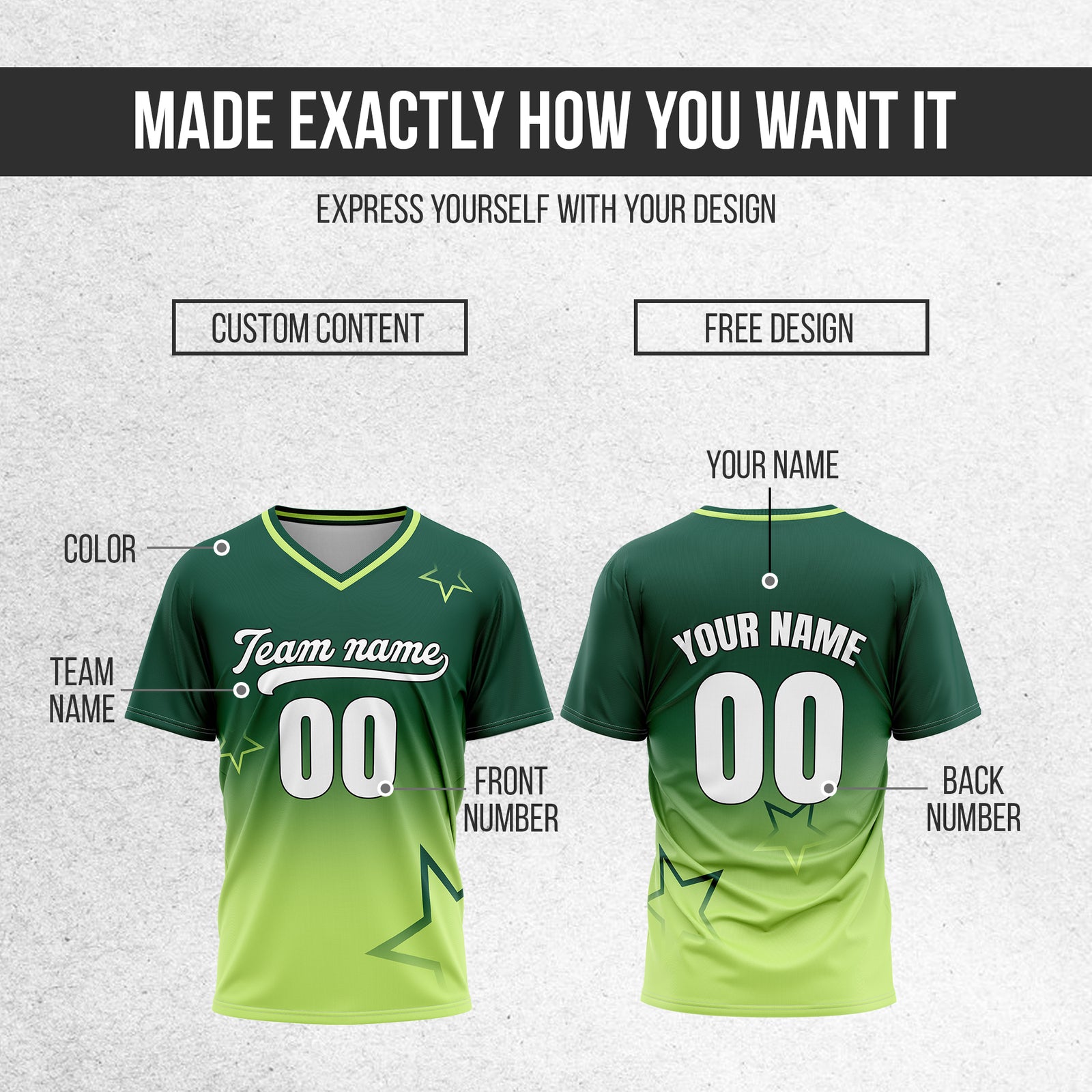 Custom Star Gradient Baseball Green Sports Jersey Personalized Uniform with Name & Number