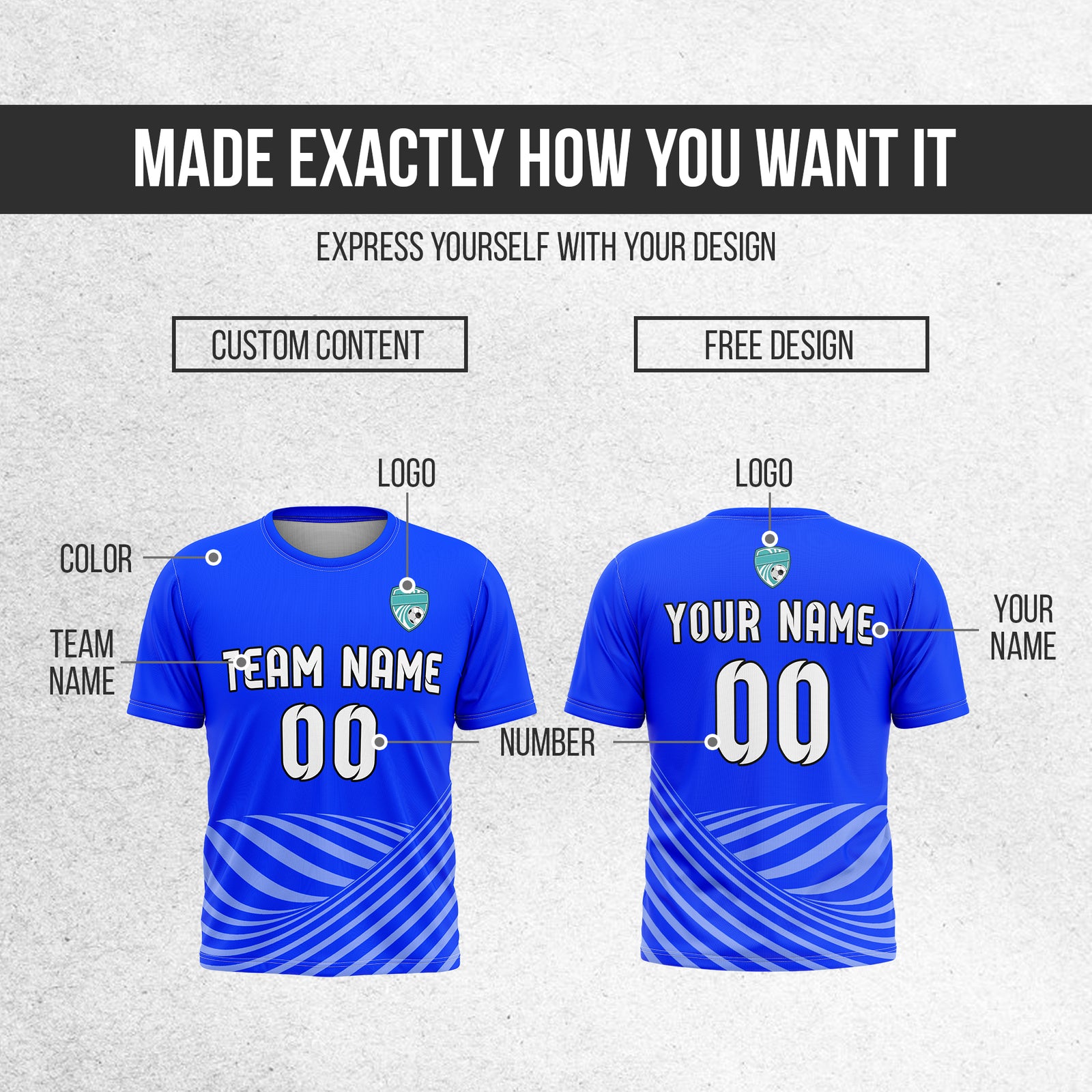 Custom WaveLine Stripe Blue Soccer sport Tops Jersey