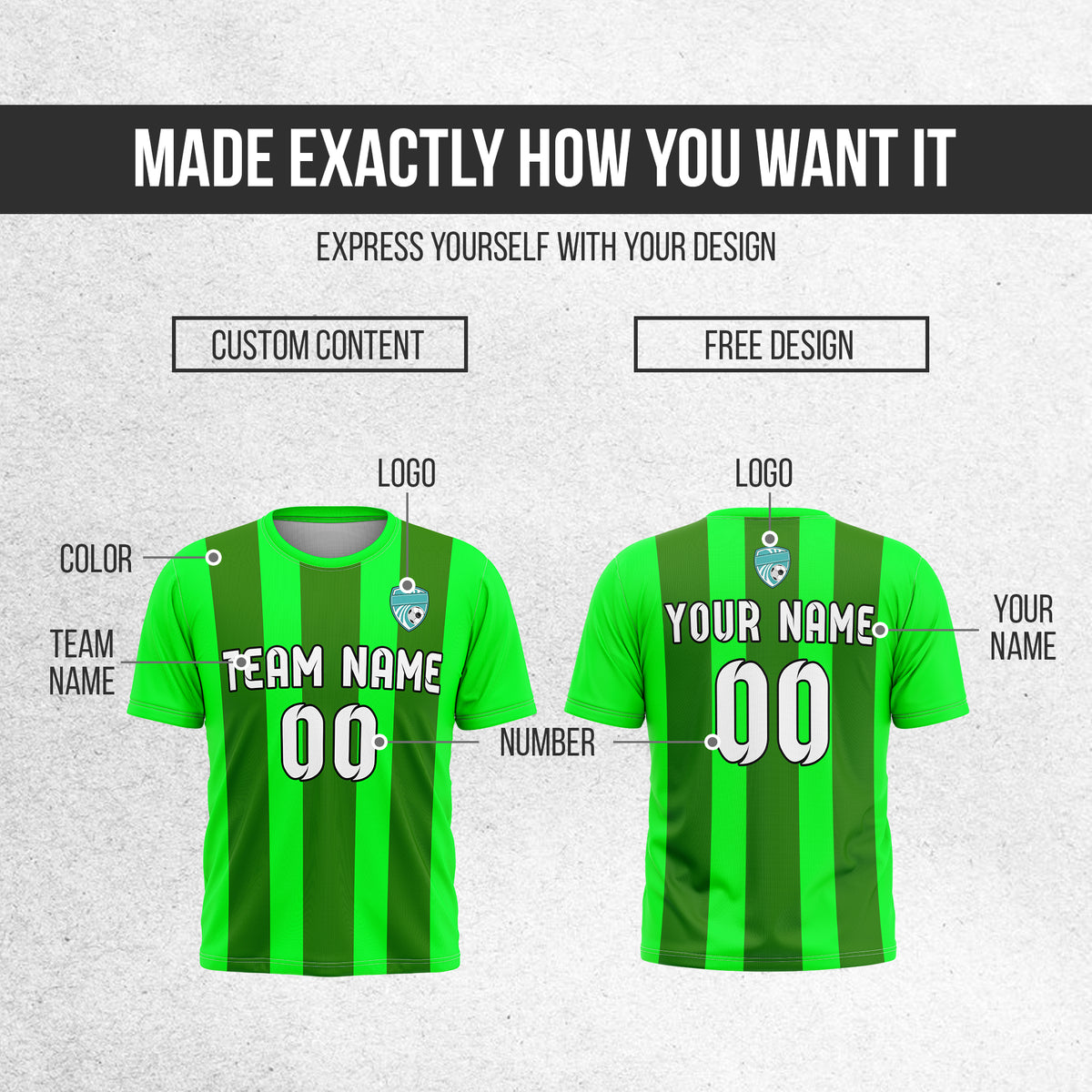 Custom Striker Stripe Neon Green Soccer sport Tops Jersey