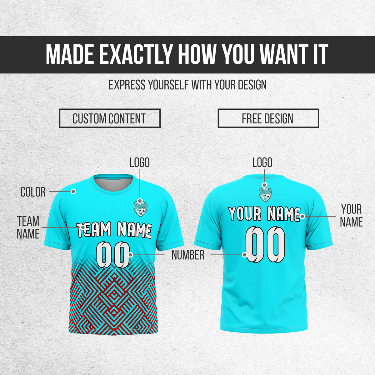 Custom Shadow Line R Side Pattern Soccer Aqua Sport Tops Jersey