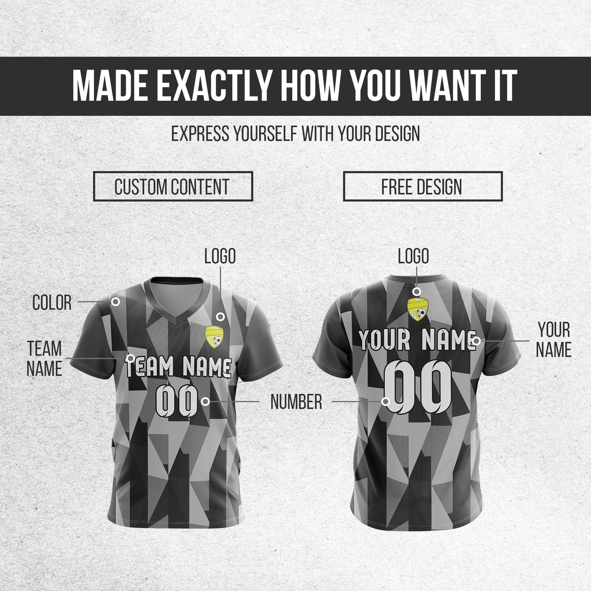 Custom Crystal V-Full Pattern Dark Grey Soccer sport Tops Jersey