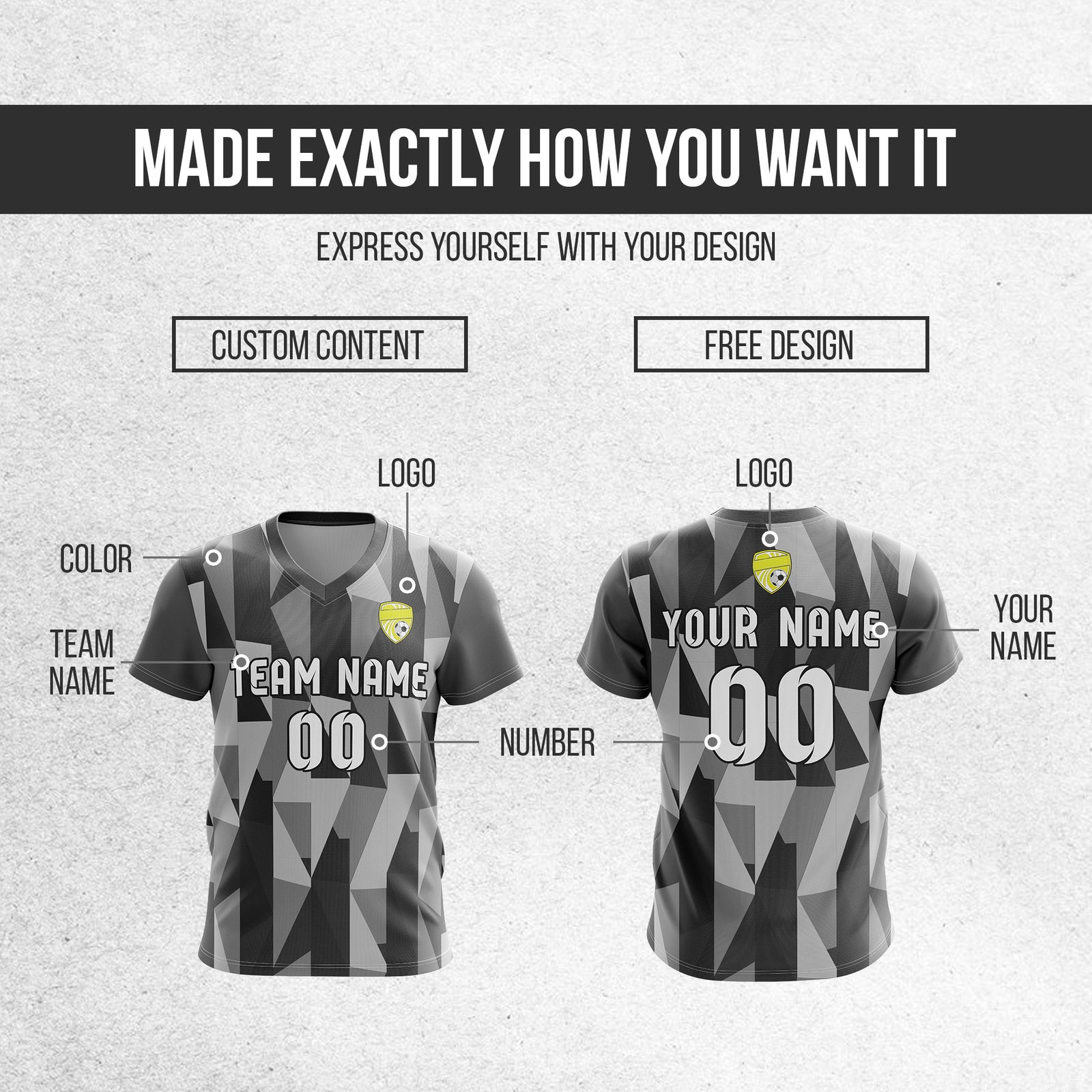 Custom Crystal V-Full Pattern Dark Grey Soccer sport Tops Jersey