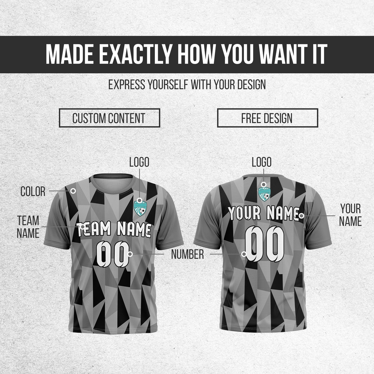 Custom Crystal R-Full Pattern Soccer Dark Grey Sport Tops Jersey