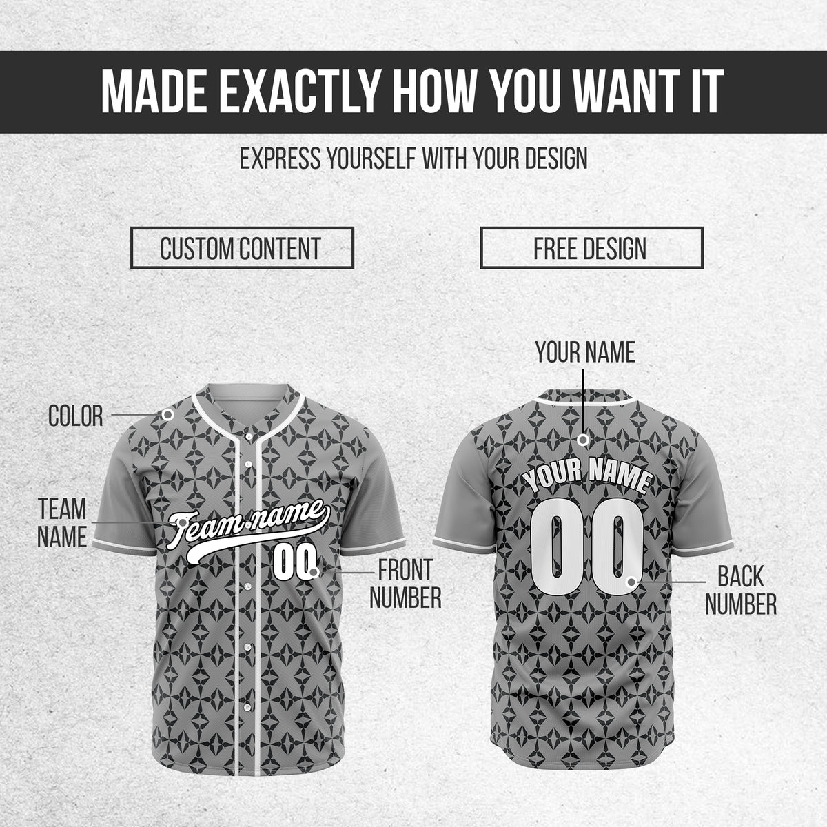 Custom Rhombic Grey Baseball Sports Jersey Personalized Uniform with Name & Number