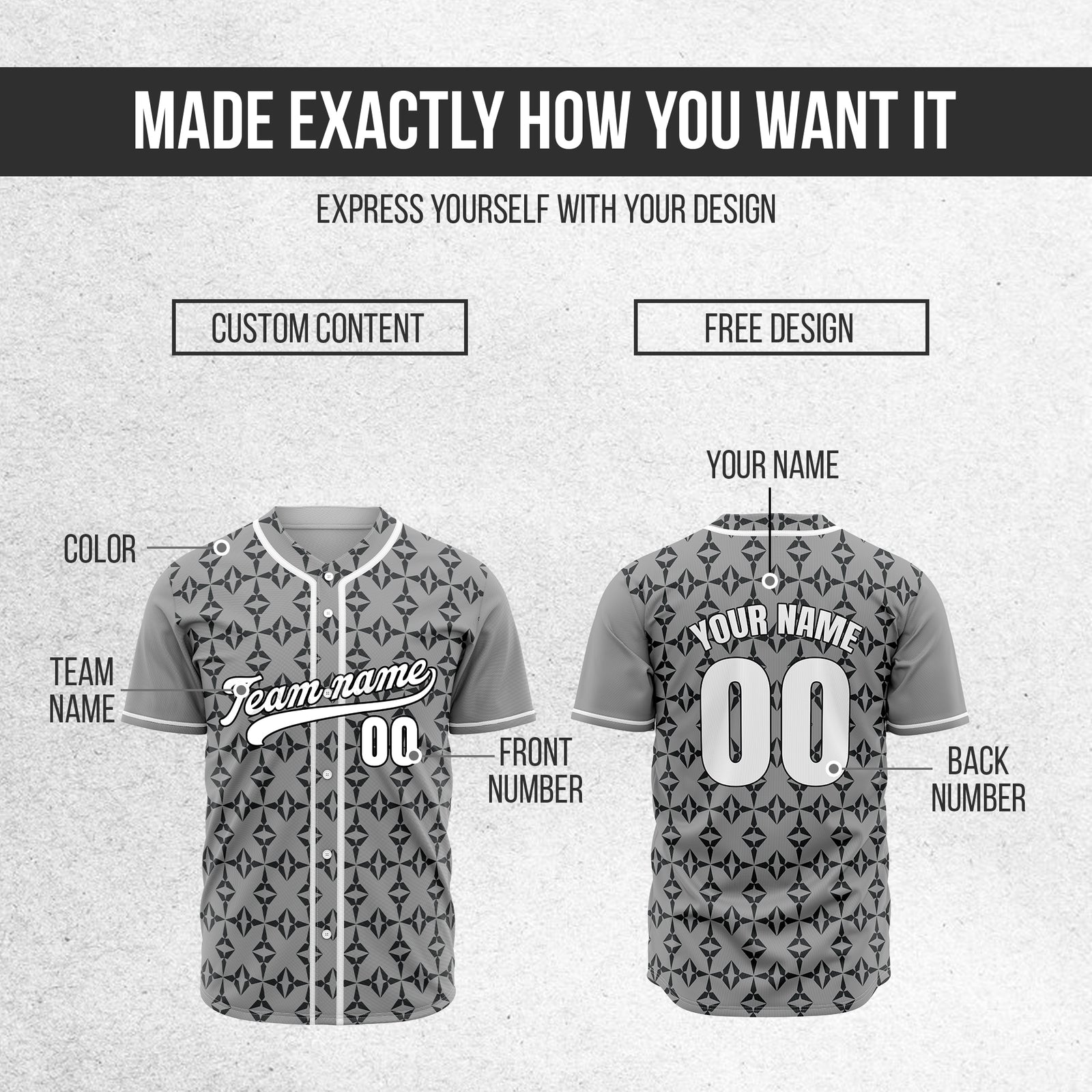 Custom Rhombic Grey Baseball Sports Jersey Personalized Uniform with Name & Number