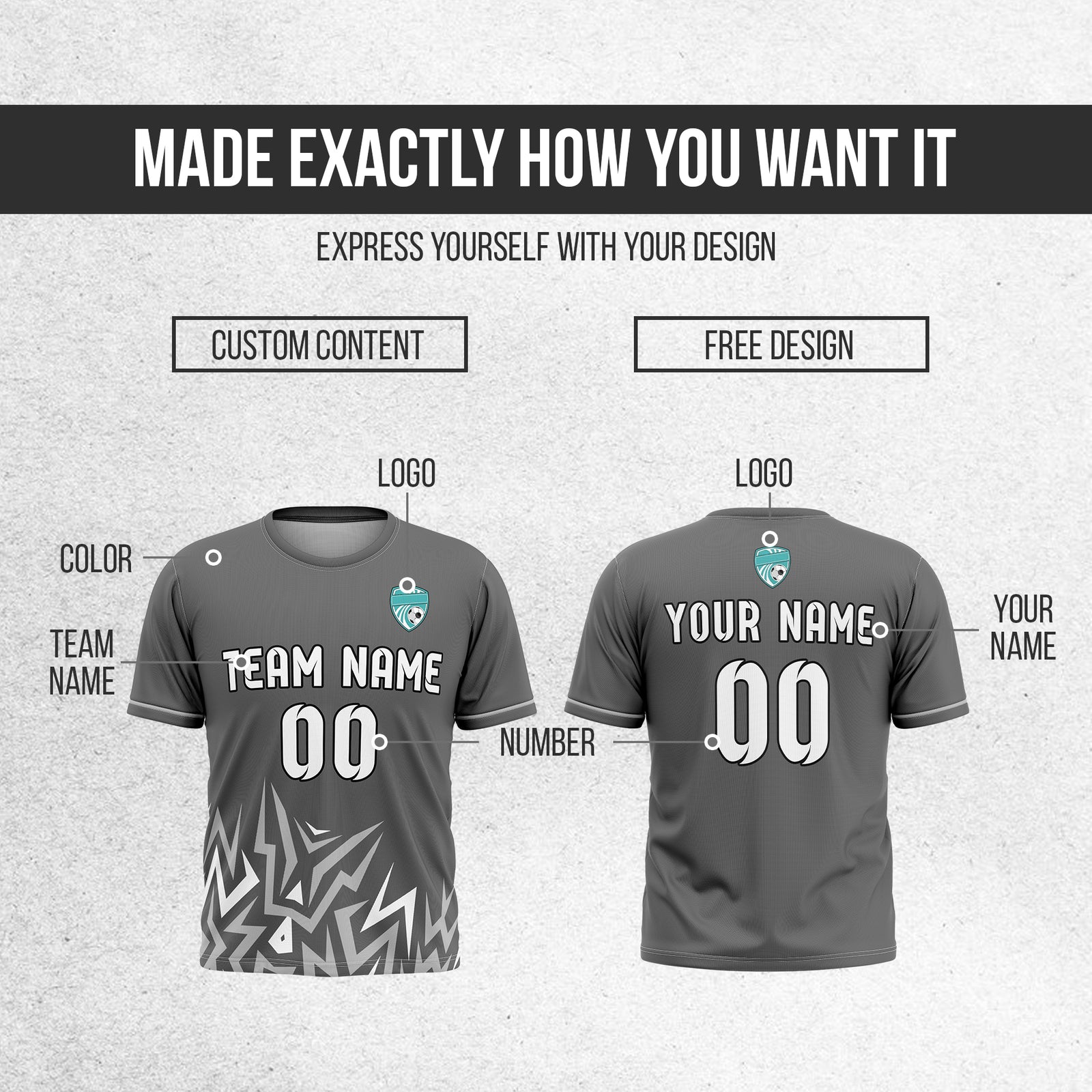 Custom Spark Strike R Side Pattern Soccer Dark Grey Sport Tops Jersey