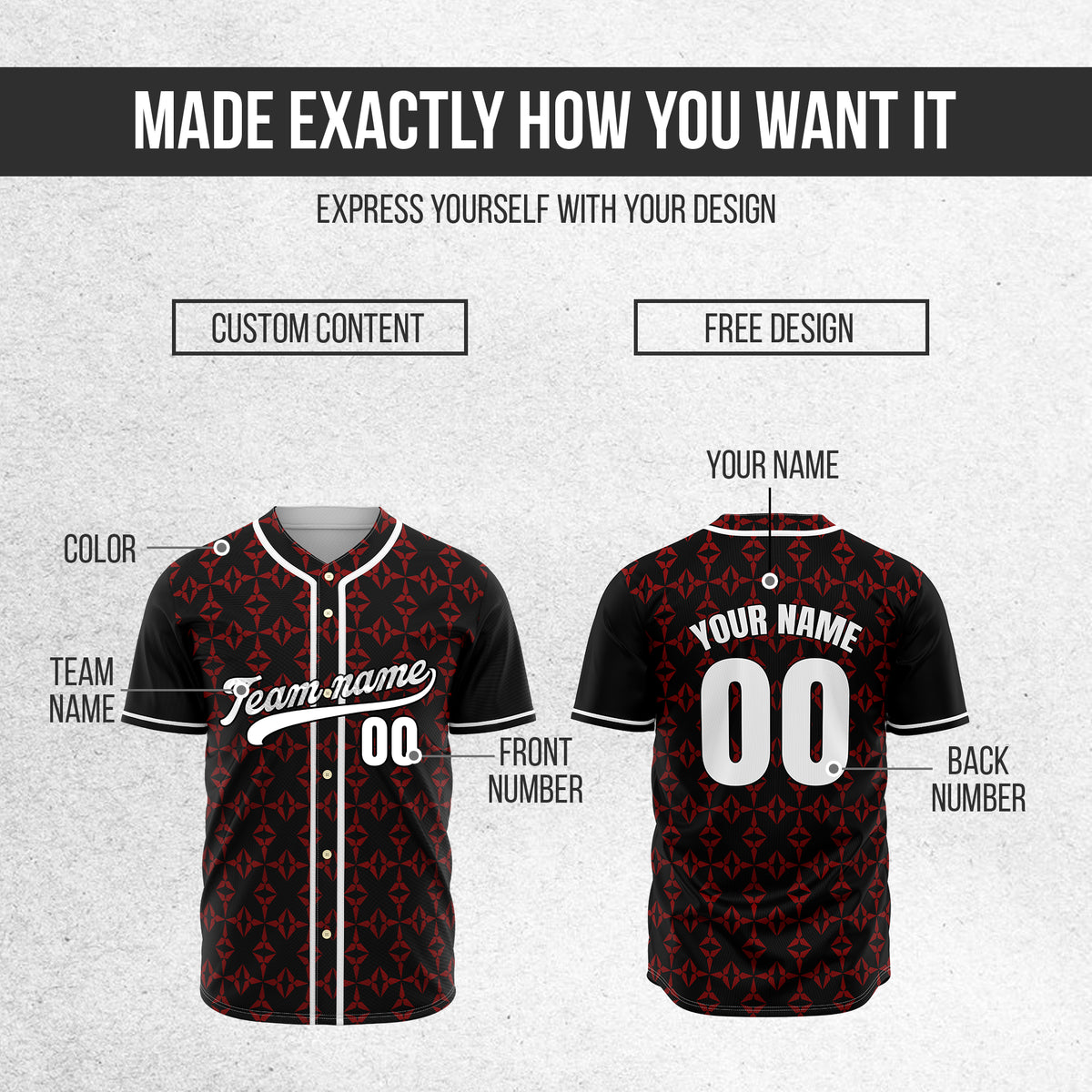 Custom Rhombic Black Baseball Sports Jersey Personalized Uniform with Name & Number