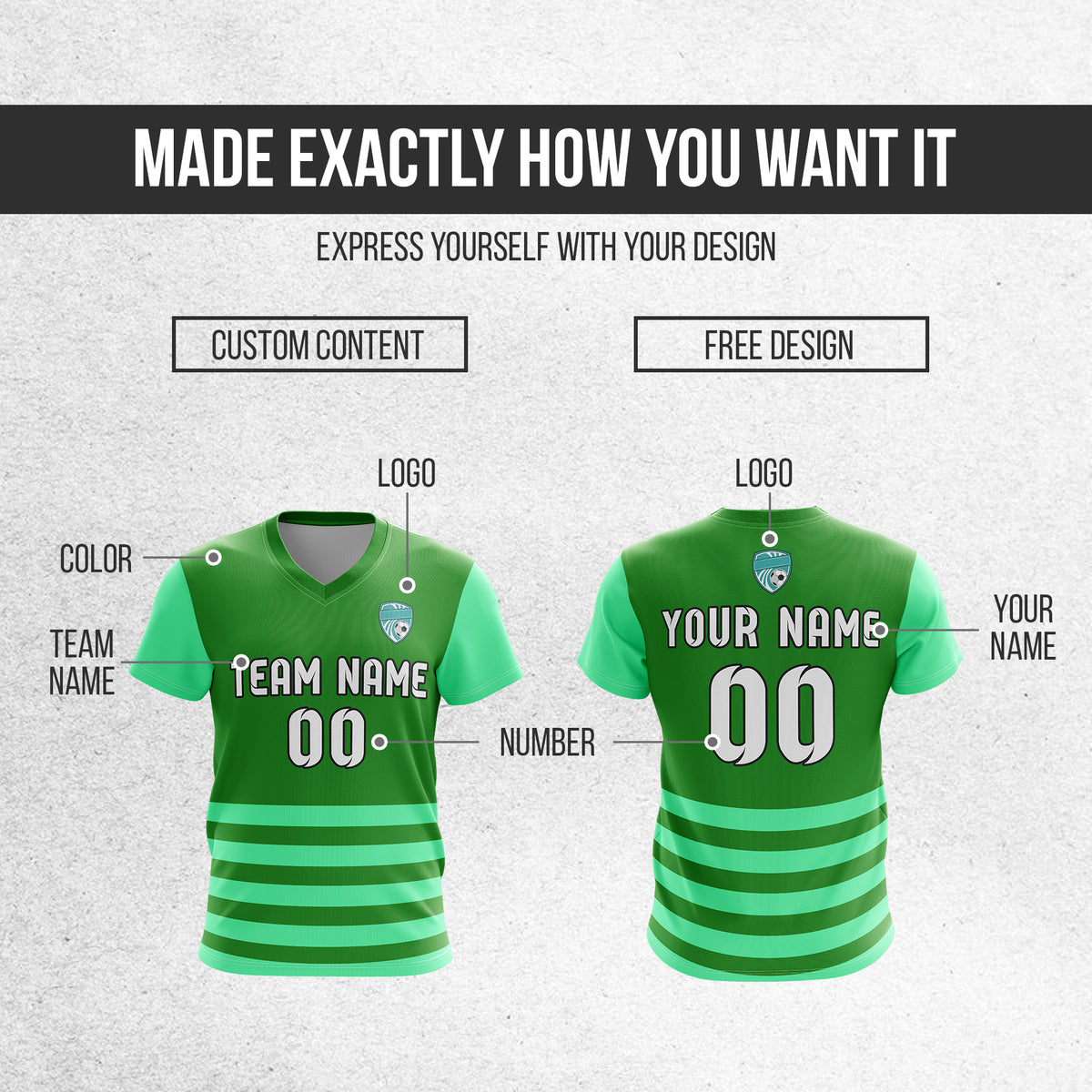 Custom BaseLine Stripe Pattern Green Soccer sport Tops Jersey