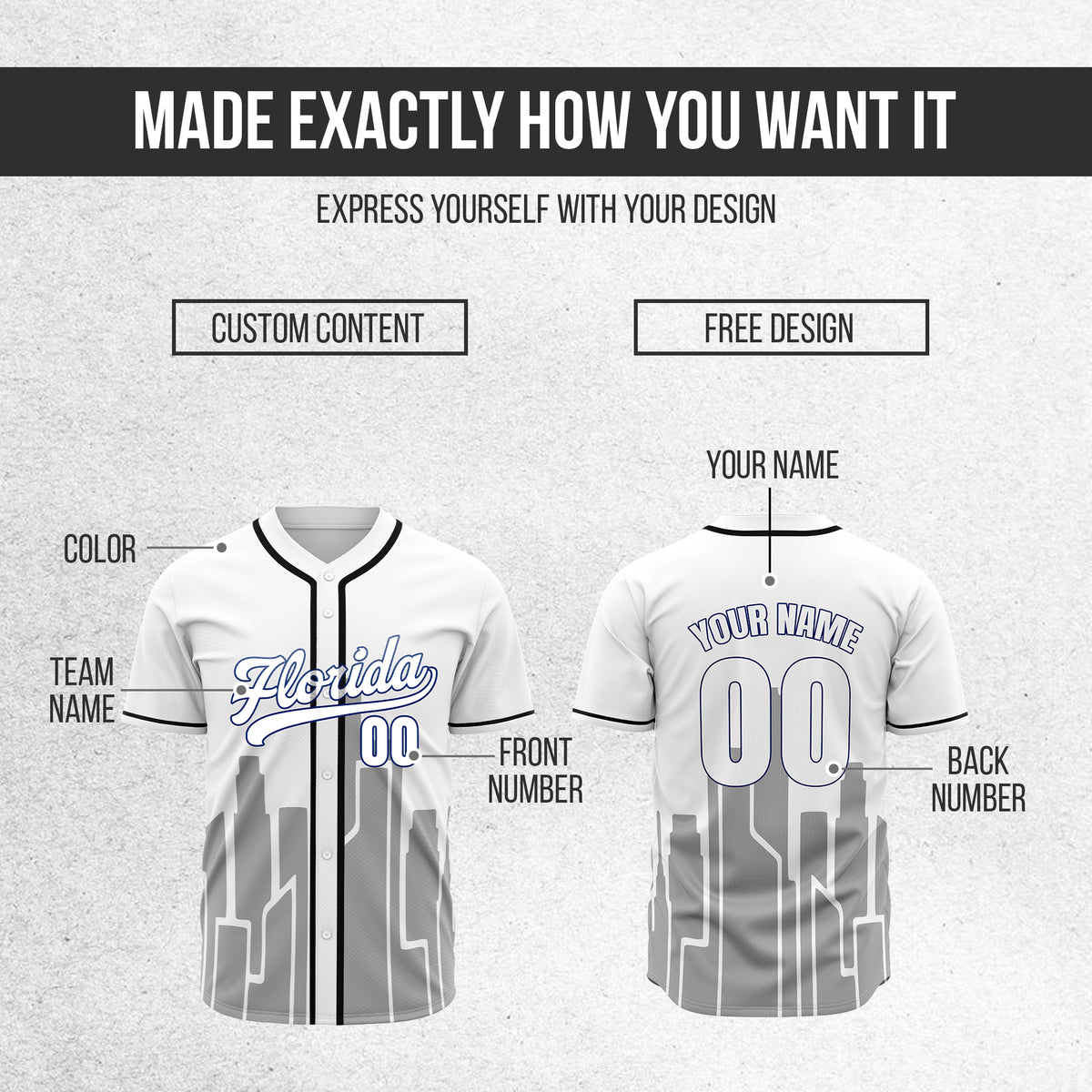 Custom City Flux White Baseball Sports Jersey Personalized Uniform with Name & Number