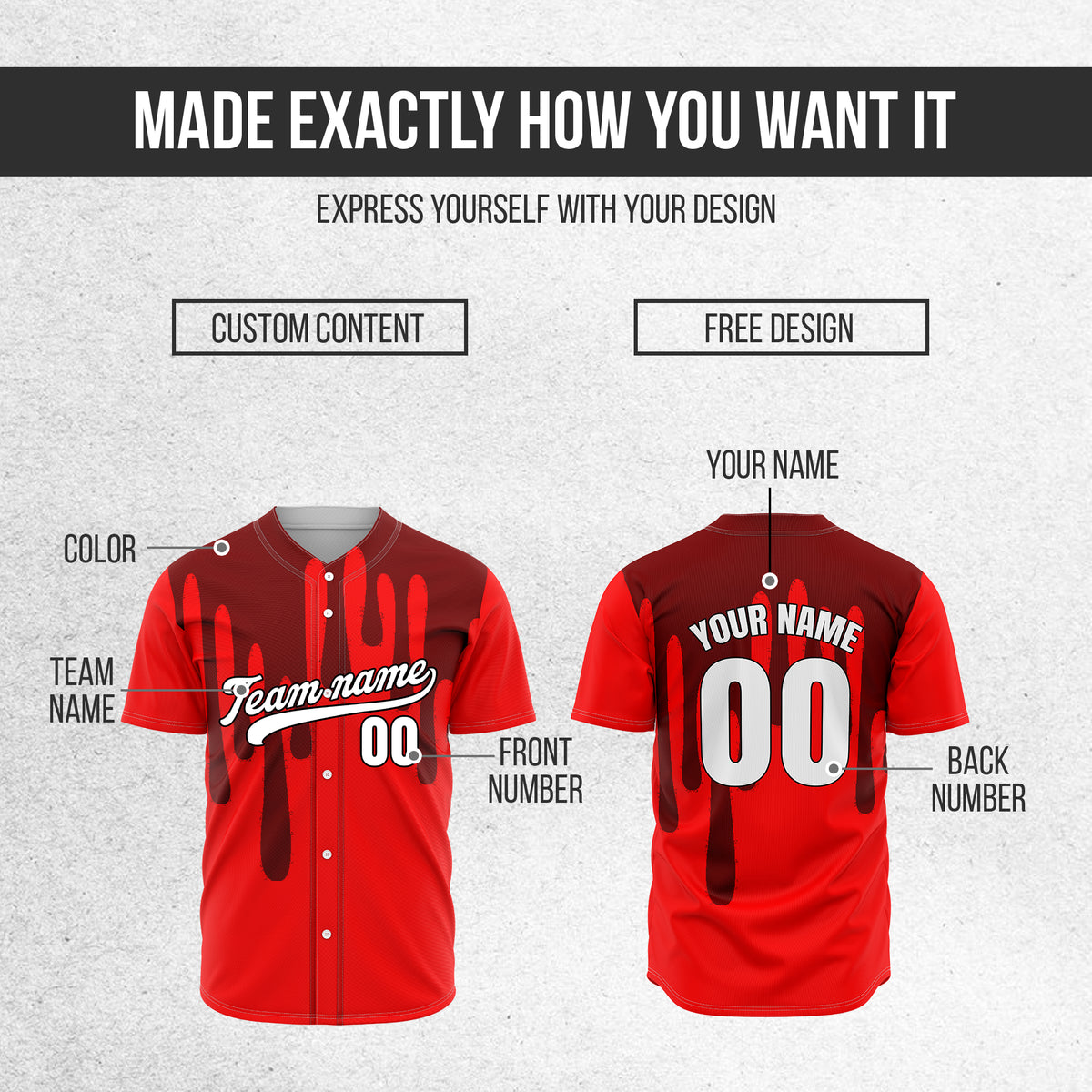Custom Ink Drip Red Sports Jersey Personalized Uniform with Name & Number