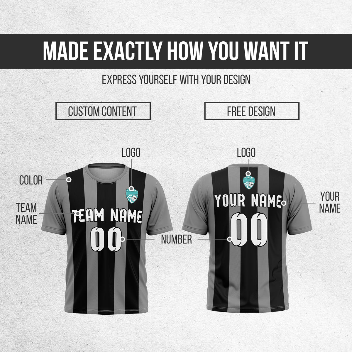 Custom Striker Stripe Dark Grey Soccer sport Tops Jersey