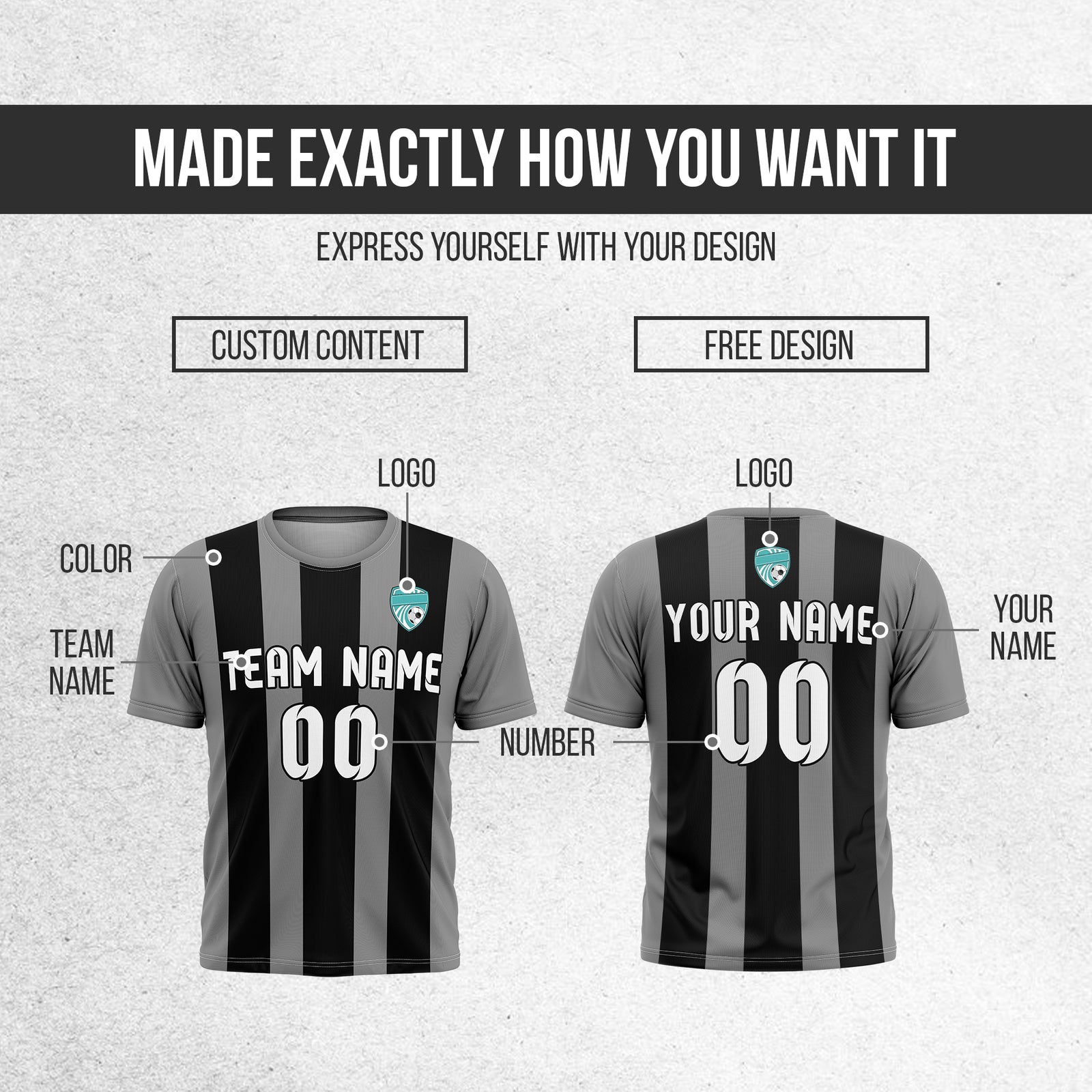 Custom Striker Stripe Dark Grey Soccer sport Tops Jersey