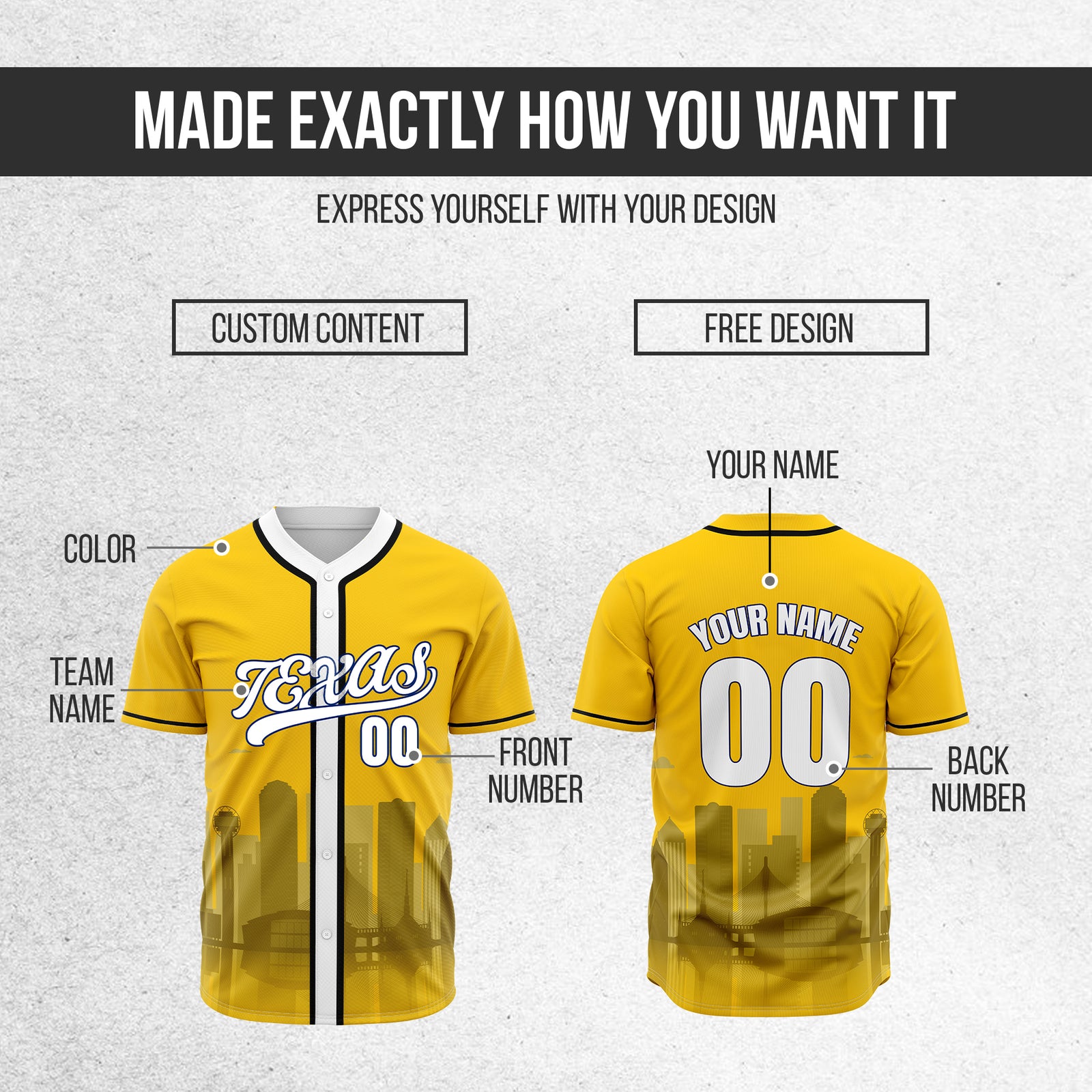 Custom City Lights Orange Baseball Sports Jersey Personalized Uniform with Name & Number