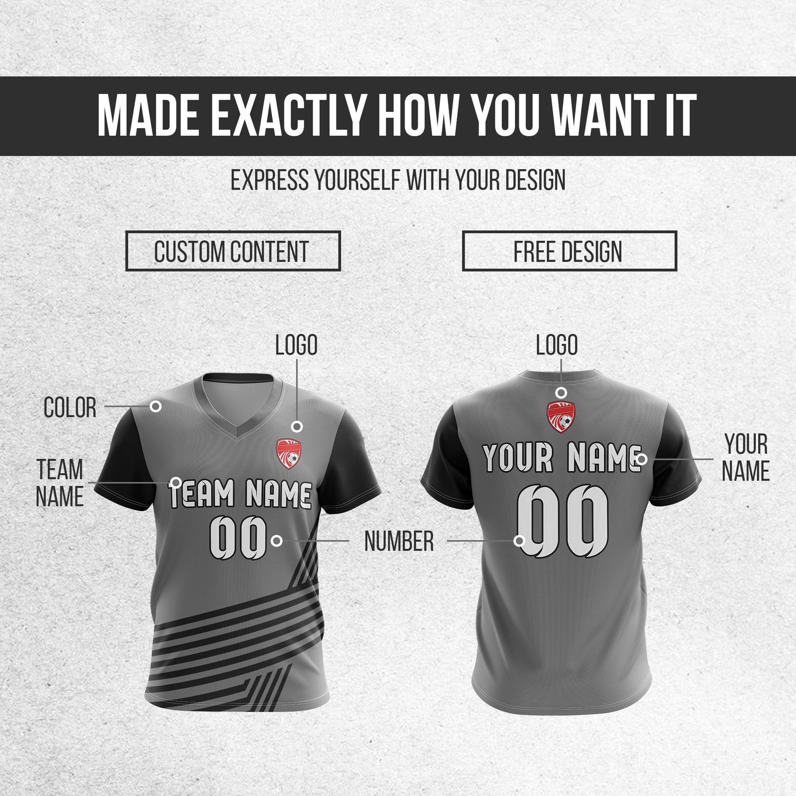 Custom Rapid Line V-Side Pattern Dark Grey Soccer sport Tops Jersey