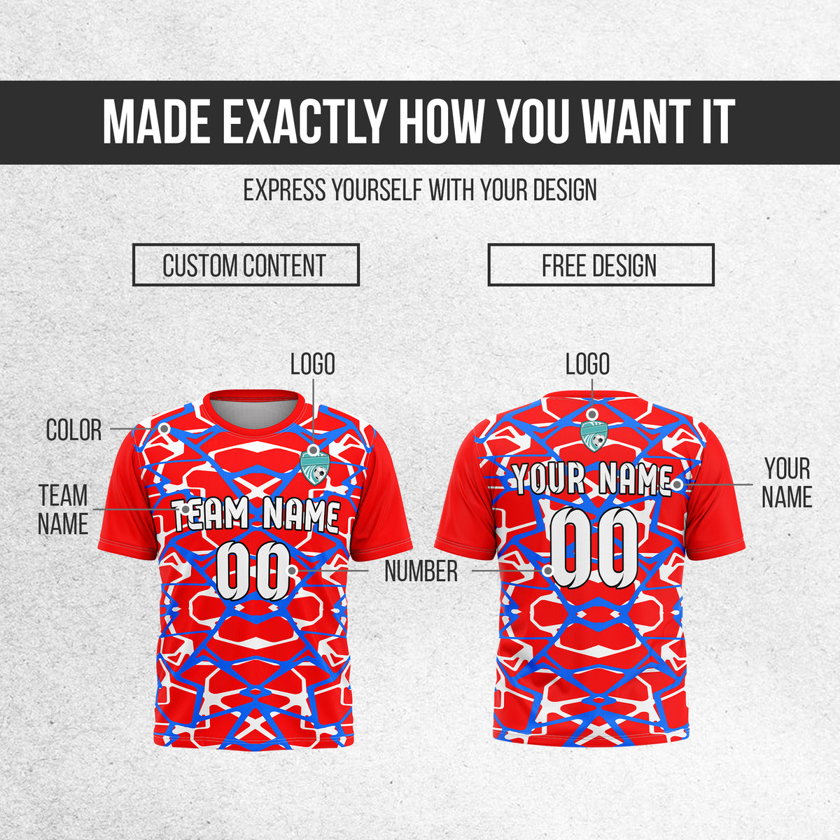 Custom Wild Pulse R-Full Pattern Soccer Red Sport Tops Jersey