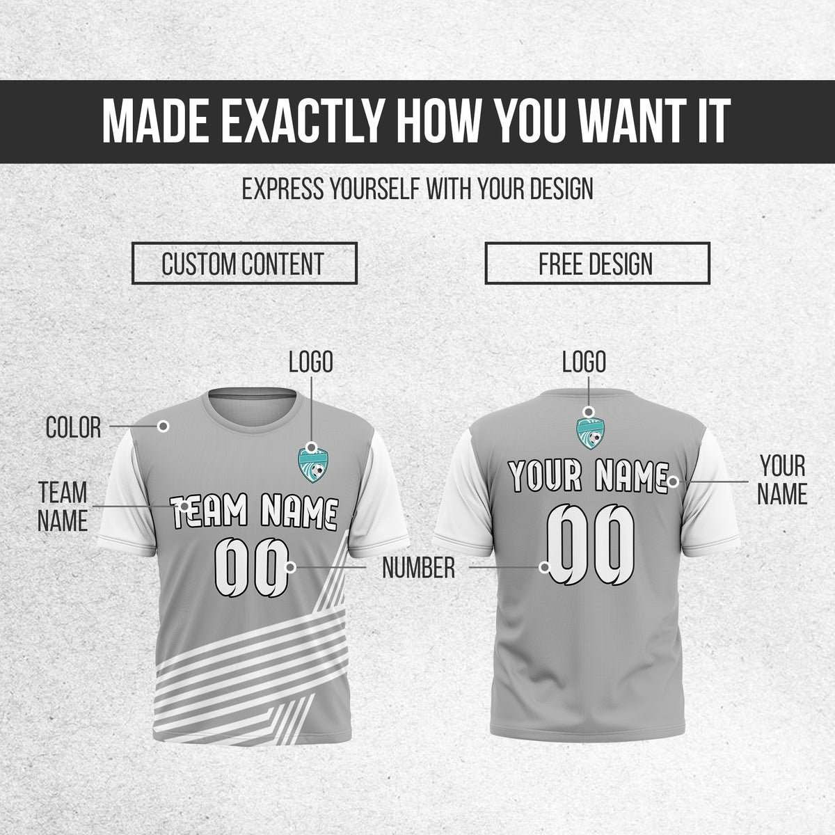 Custom Rapid Line R Side Pattern Grey Soccer sport Tops Jersey