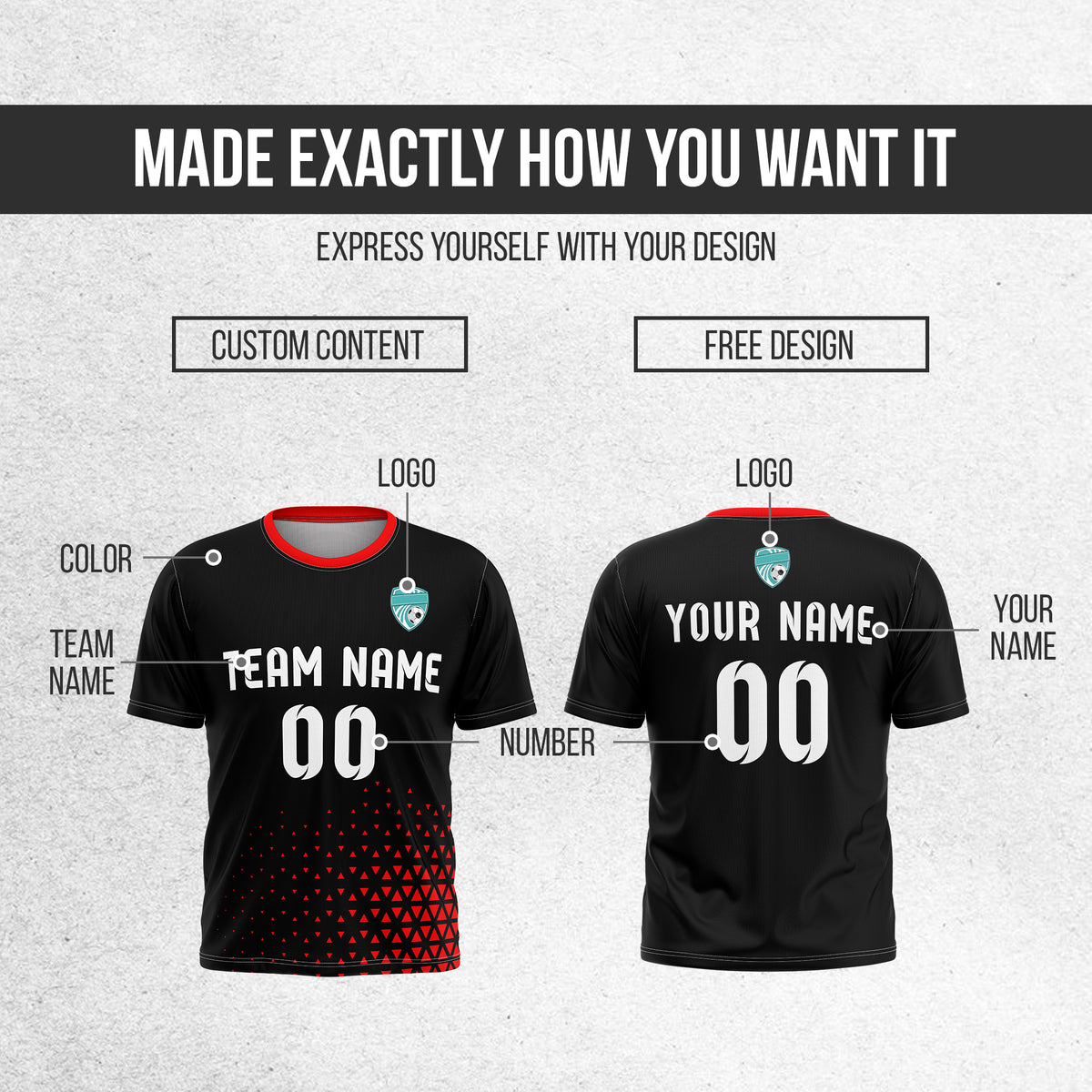 Custom Tri-Edge R Side Pattern Soccer Black Sport Tops Jersey
