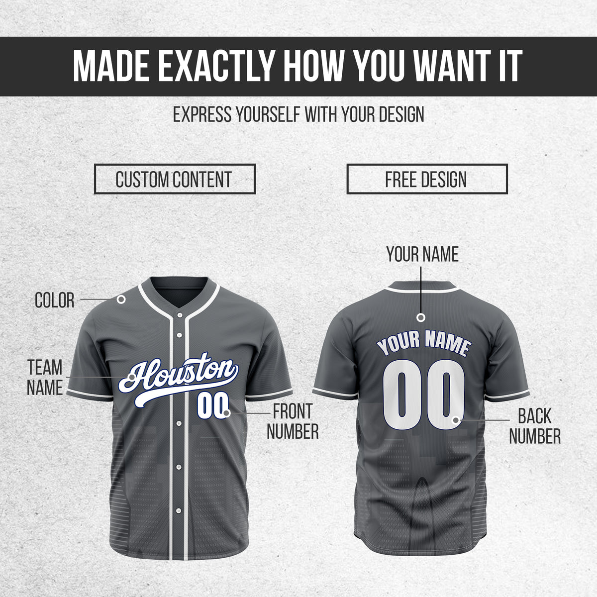 Custom City Pulse Dark Grey Baseball Sports Jersey Personalized Uniform with Name & Number