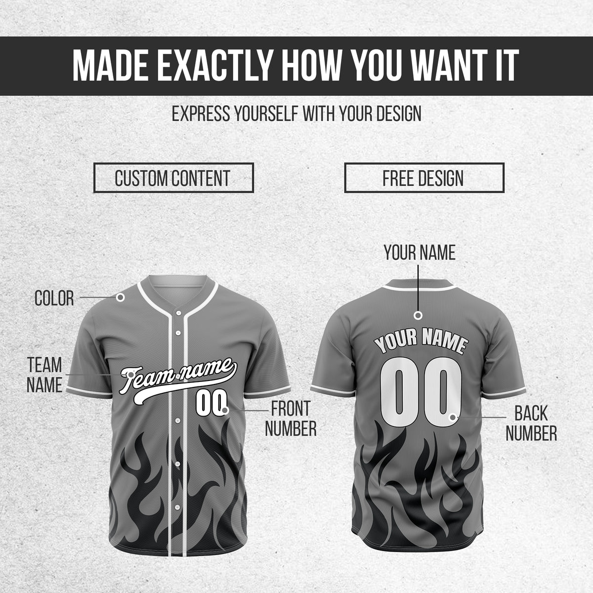 Custom Burnout Grey Baseball Sports Jersey Personalized Uniform with Name & Number