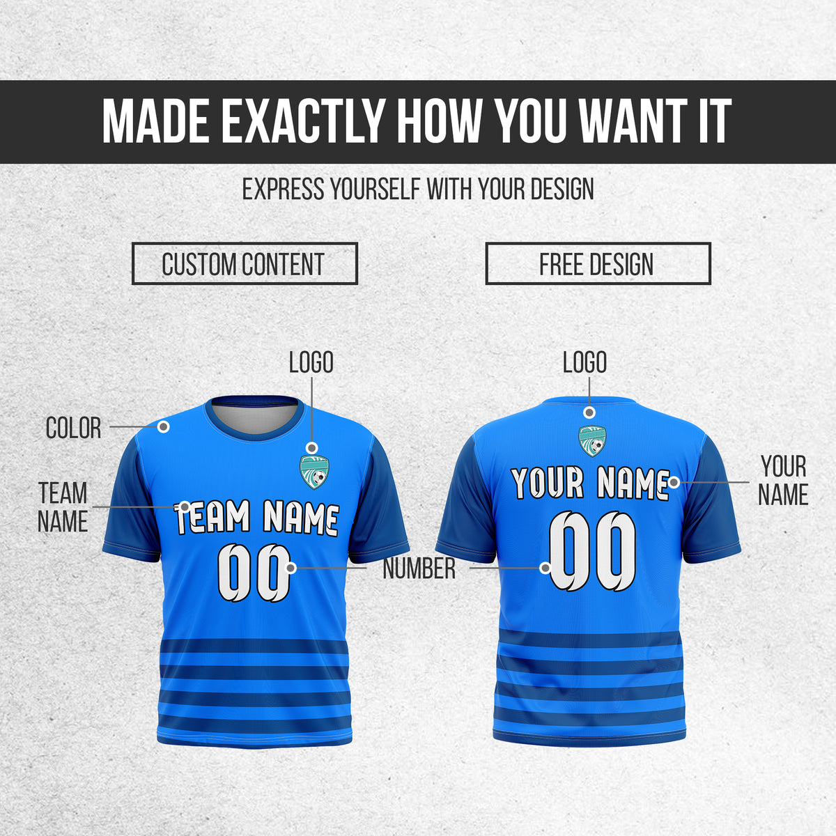 Custom BaseLine Stripe Blue Soccer sport Tops Jersey