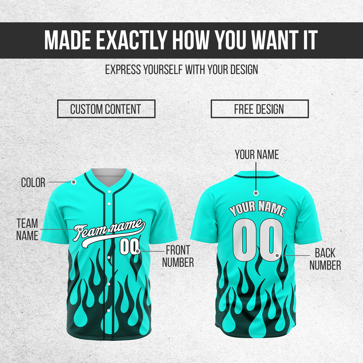 Custom Frost Fire Aqua Baseball Sports Jersey Personalized Uniform with Name & Number