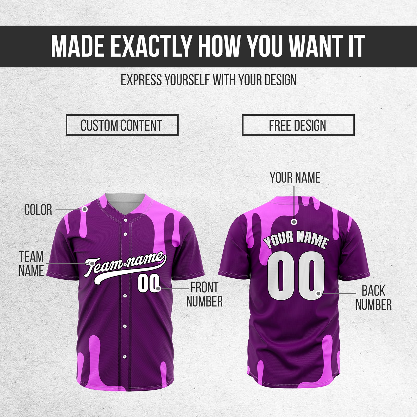 Custom Ink Dripline Purple Sports Jersey Personalized Uniform with Name & Number