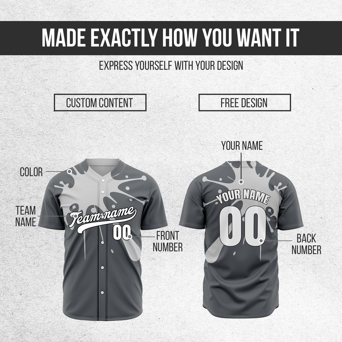 Custom Paint Burst Dark Grey Sports Jersey Personalized Uniform with Name & Number