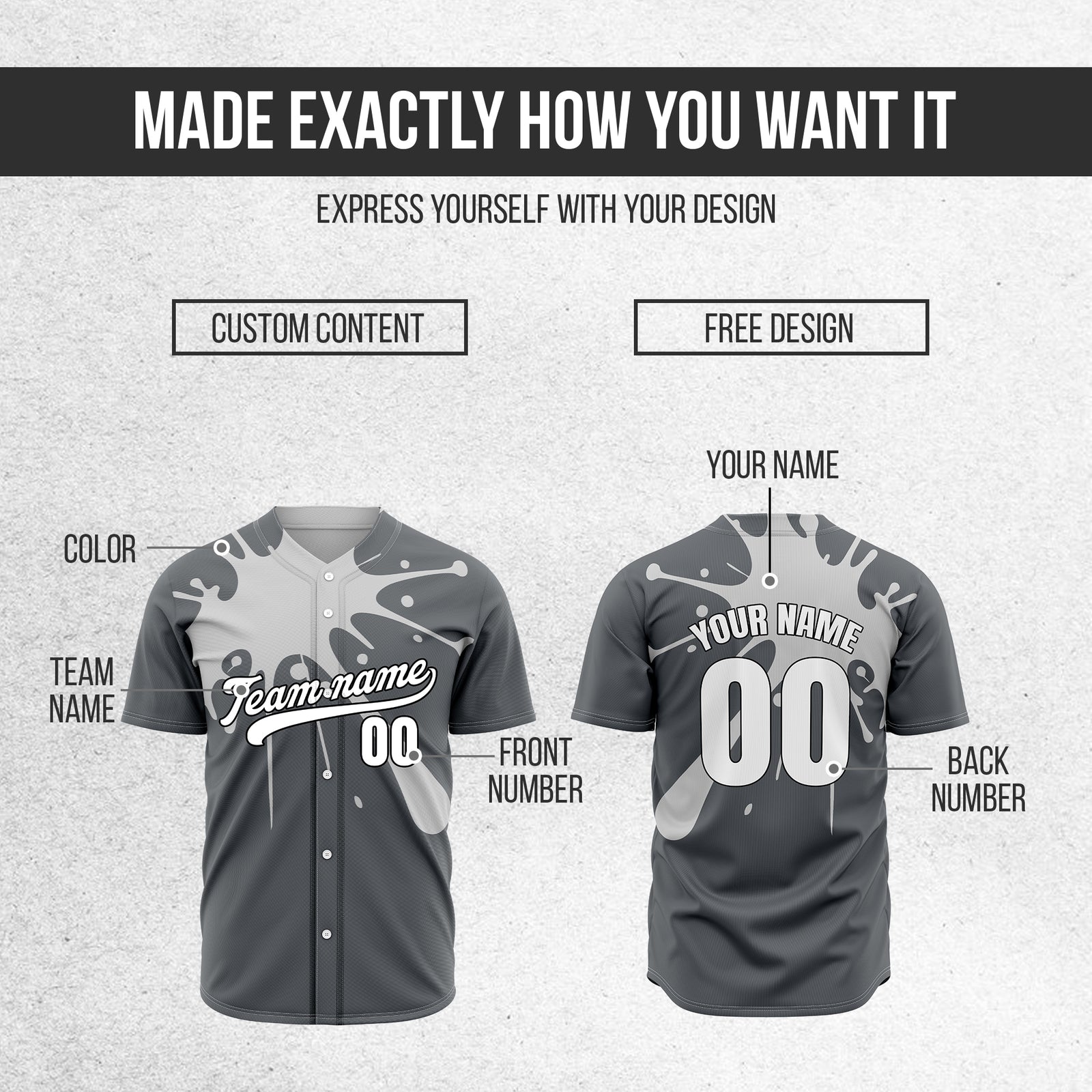 Custom Paint Burst Dark Grey Sports Jersey Personalized Uniform with Name & Number