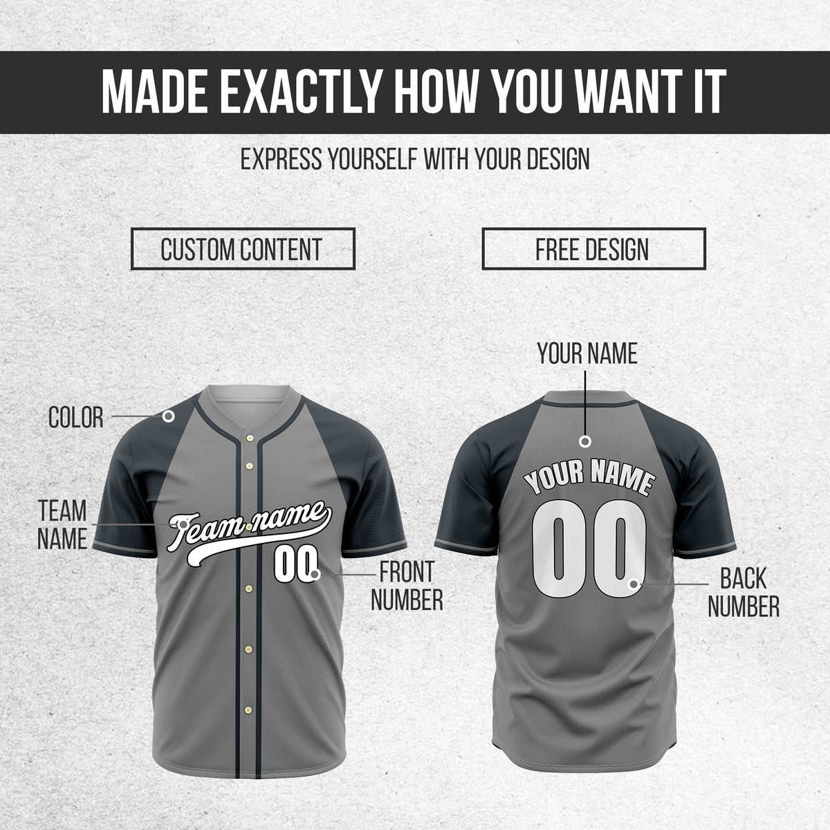 Custom Desert Blaze Grey Raglan Style Baseball Sports Jersey Personalized Uniform with Name & Number