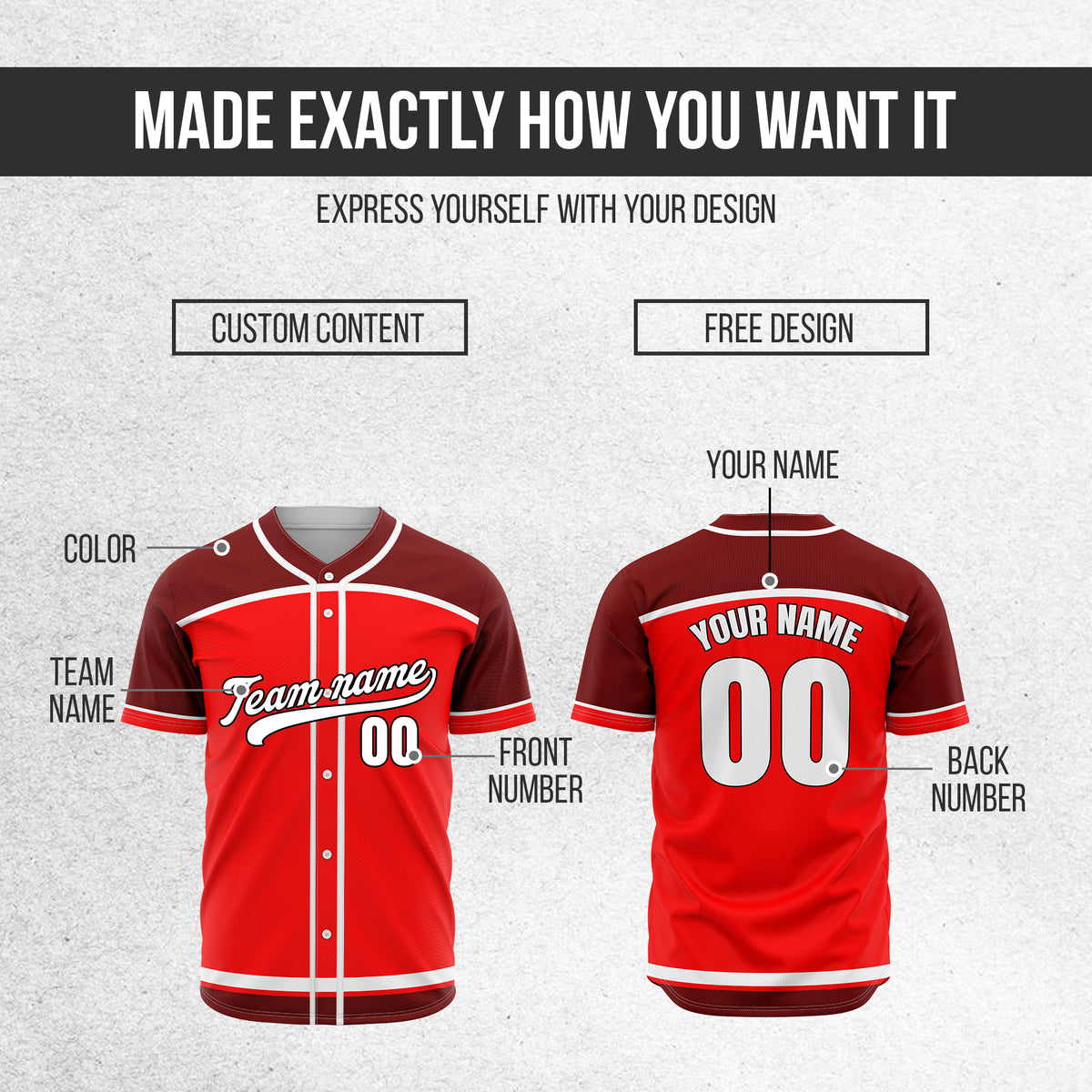 Custom Marquee Classic Baseball Red Sports Jersey Personalized Uniform with Name & Number