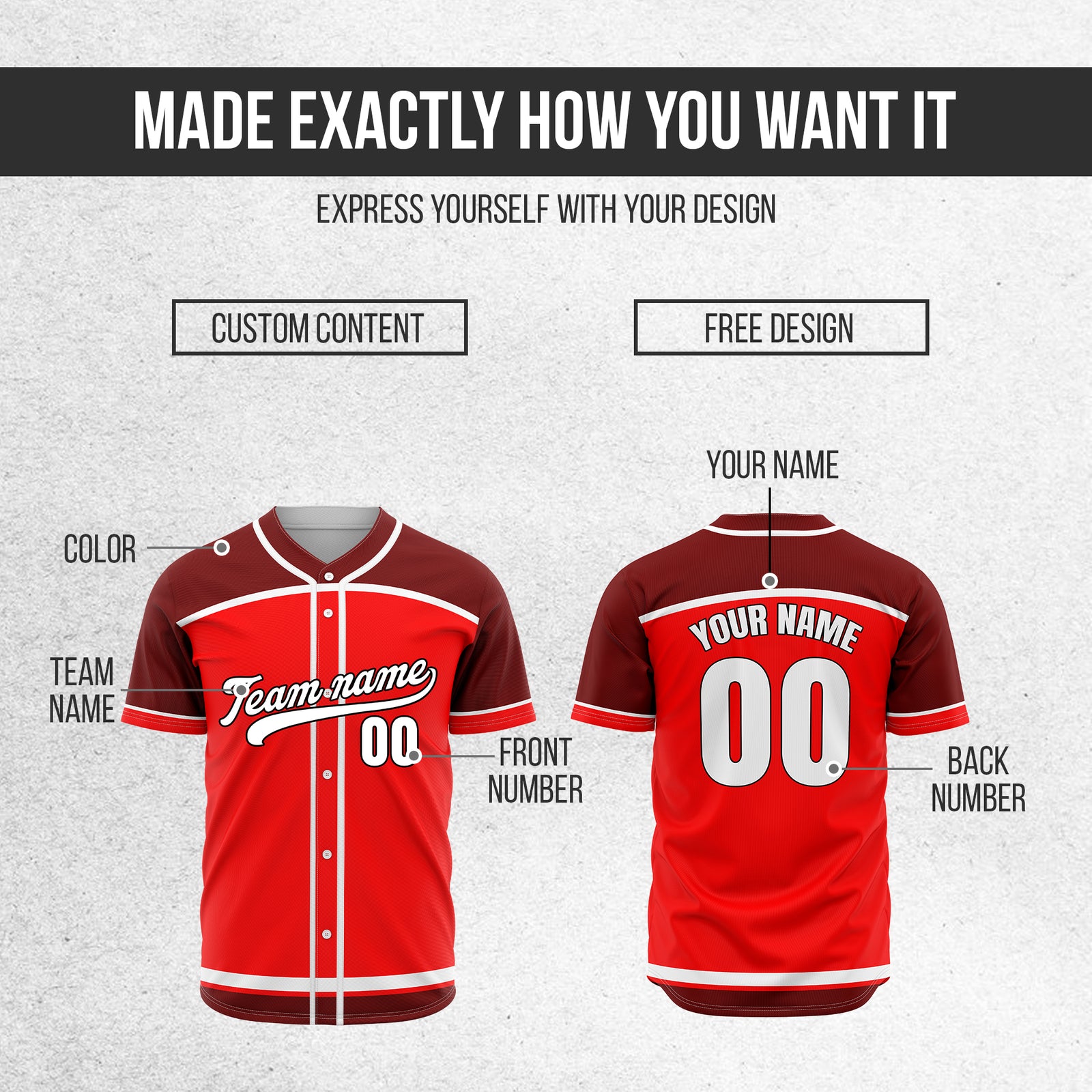 Custom Marquee Classic Baseball Red Sports Jersey Personalized Uniform with Name & Number