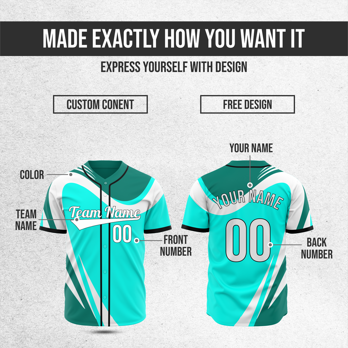 Custom Heritage Flow Baseball Aqua Sports Jersey Personalized Uniform with Name & Number