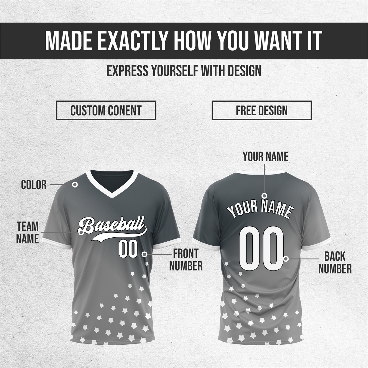 Custom Twilight Stars Baseball Grey Sports Jersey Personalized Uniform with Name & Number