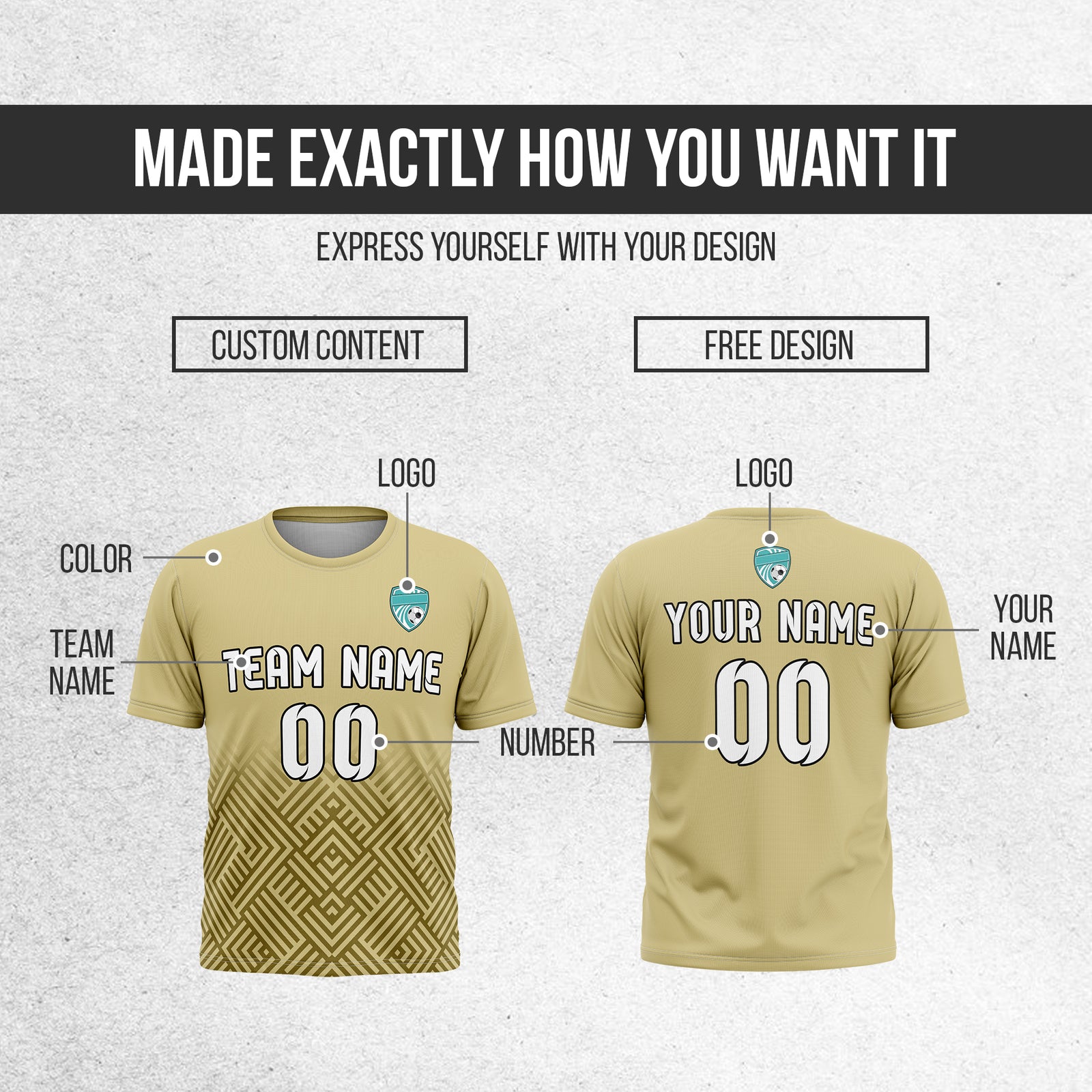 Custom Shadow Line R Side Pattern Soccer khaki Sport Tops Jersey