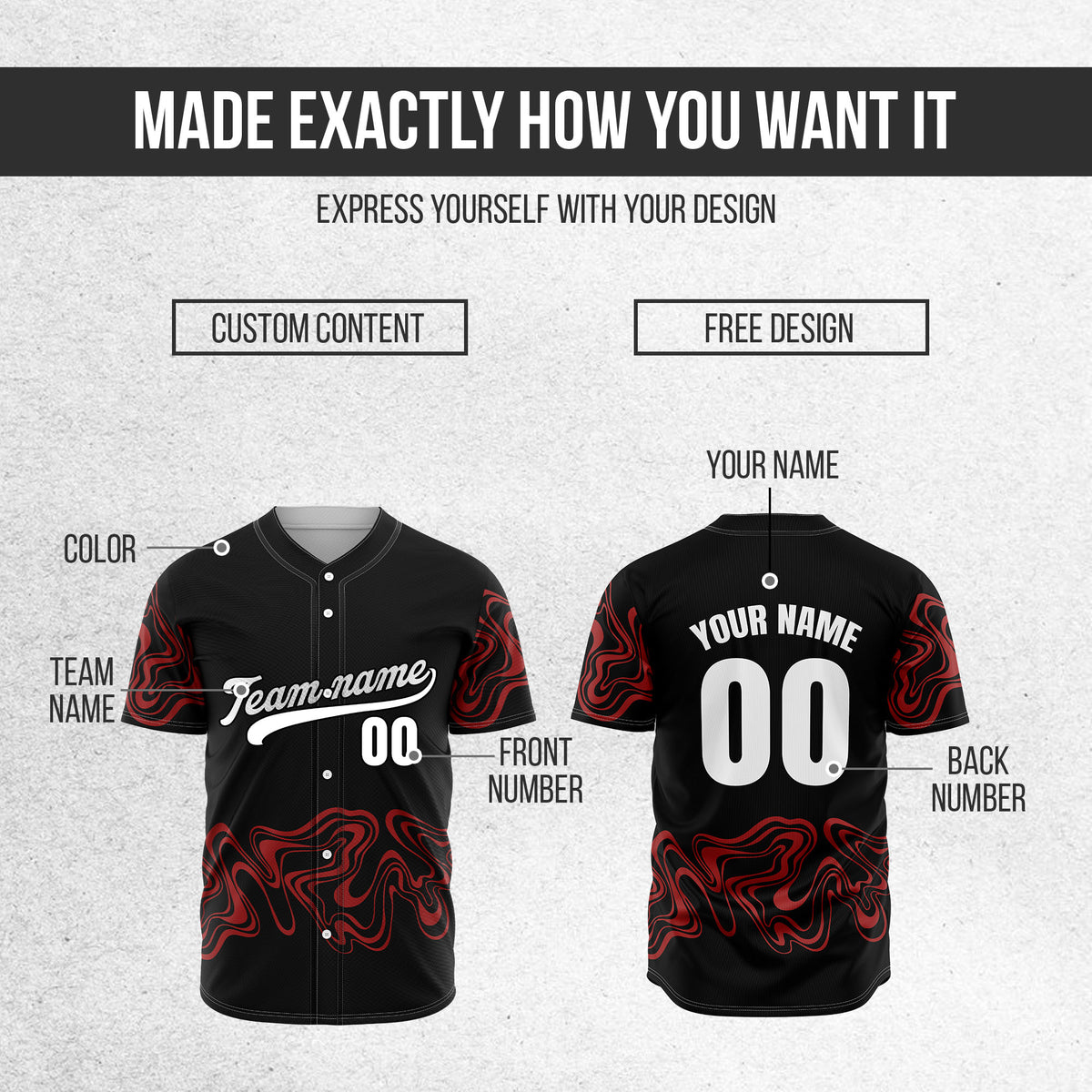 Custom Wave Black Baseball Sports Jerseys Personalized Uniform with Name & Numbers