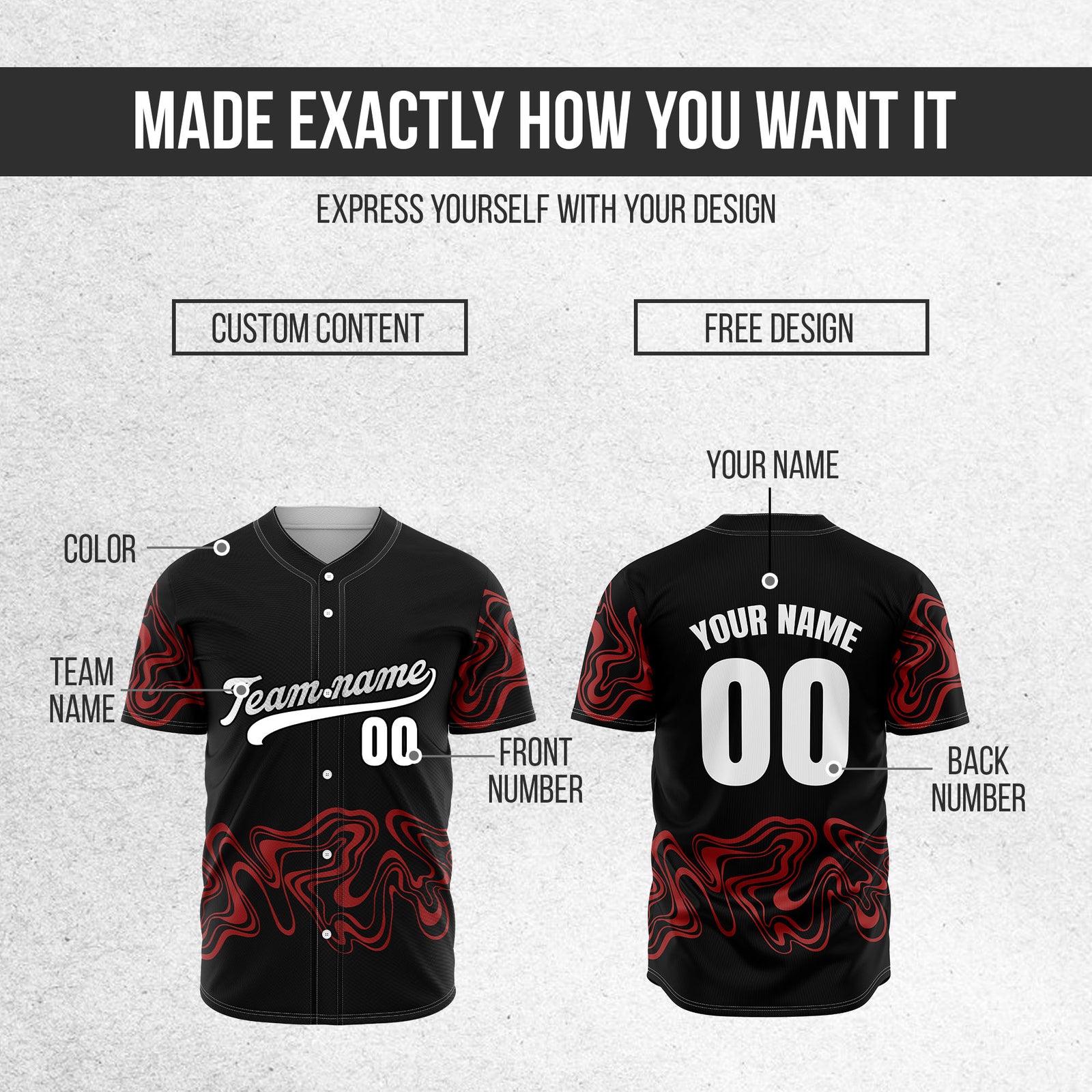 Custom Wave Black Baseball Sports Jerseys Personalized Uniform with Name & Numbers