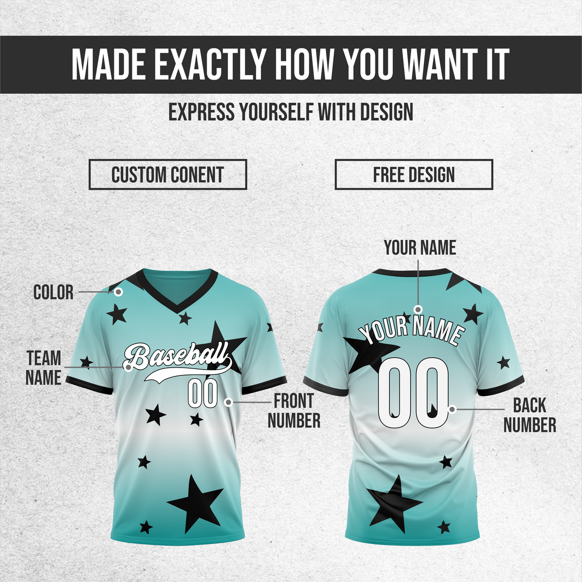Custom Starfall Gradient Baseball Teal Sports Jersey Personalized Uniform with Name & Number