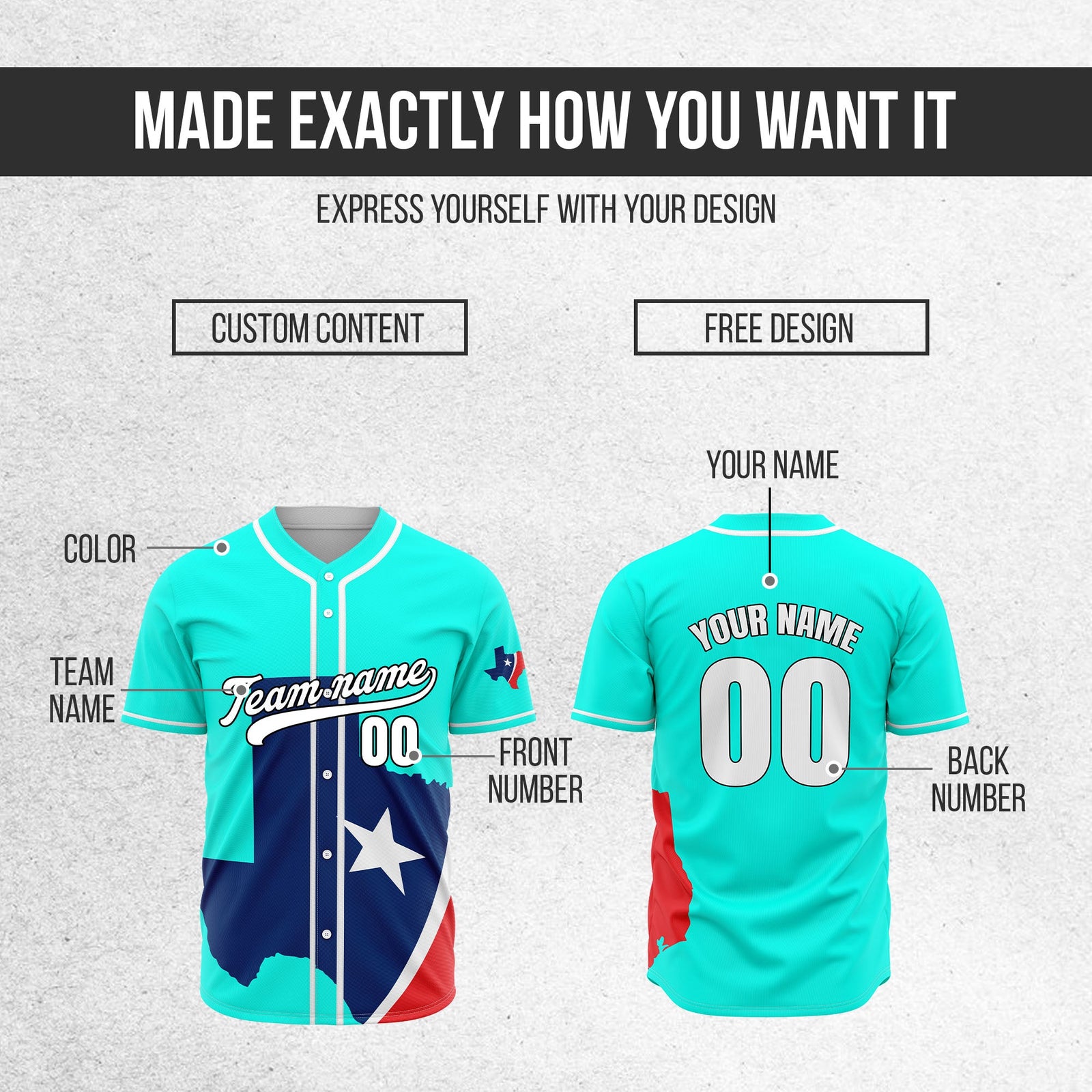 Custom Heart of Texas Baseball Sports Jersey Personalized Uniform with Name & Number
