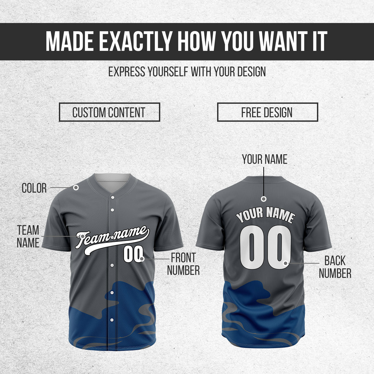 Custom Wave Dark Grey Baseball Sports Jersey Personalized Uniform with Name & Number