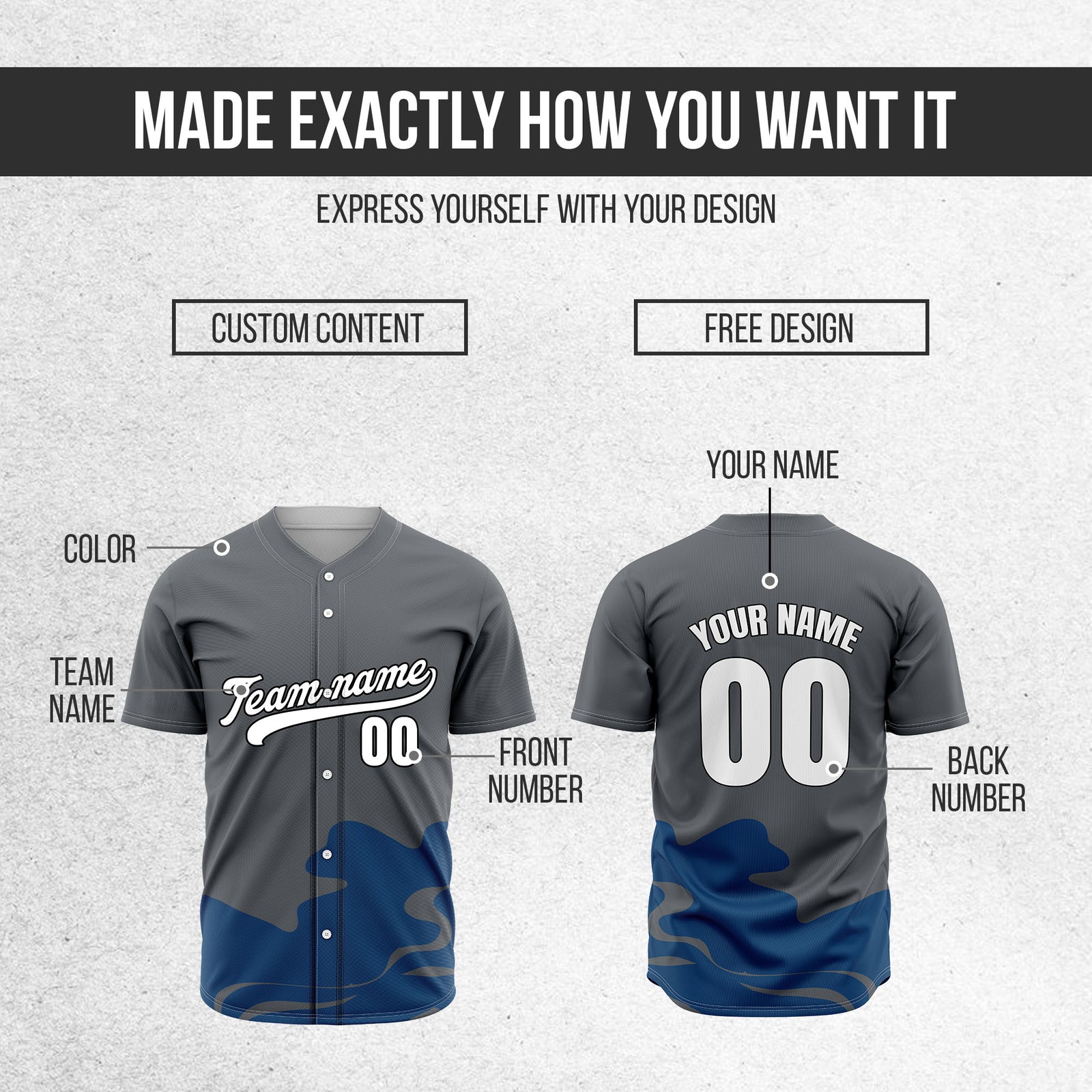 Custom Wave Dark Grey Baseball Sports Jersey Personalized Uniform with Name & Number