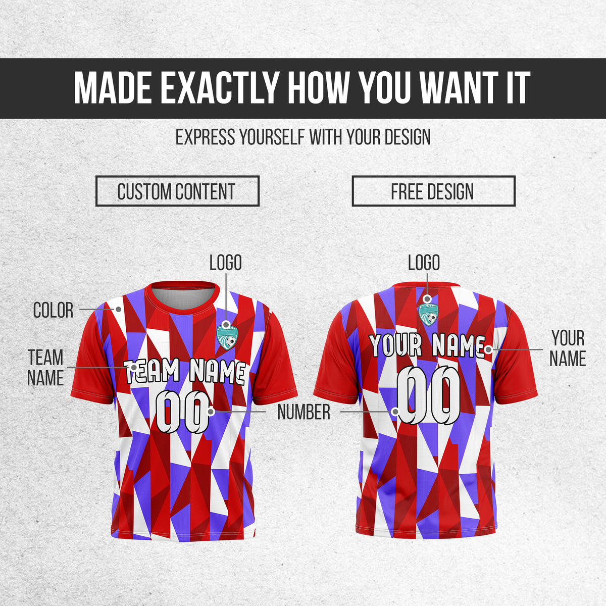 Custom Crystal R-Full Pattern Soccer Red Sport Tops Jersey