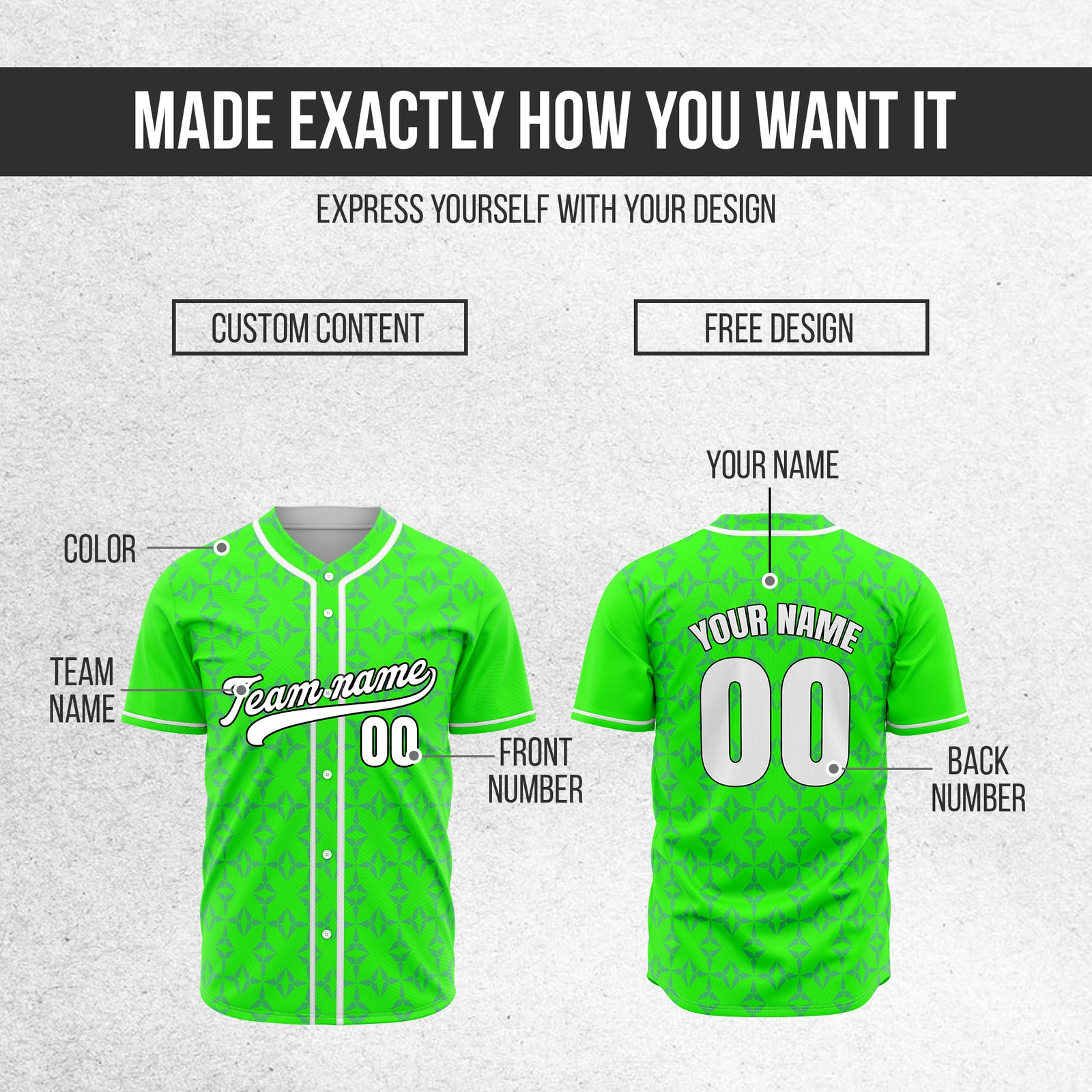 Custom Rhombic Neon Green Baseball Sports Jersey Personalized Uniform with Name & Number