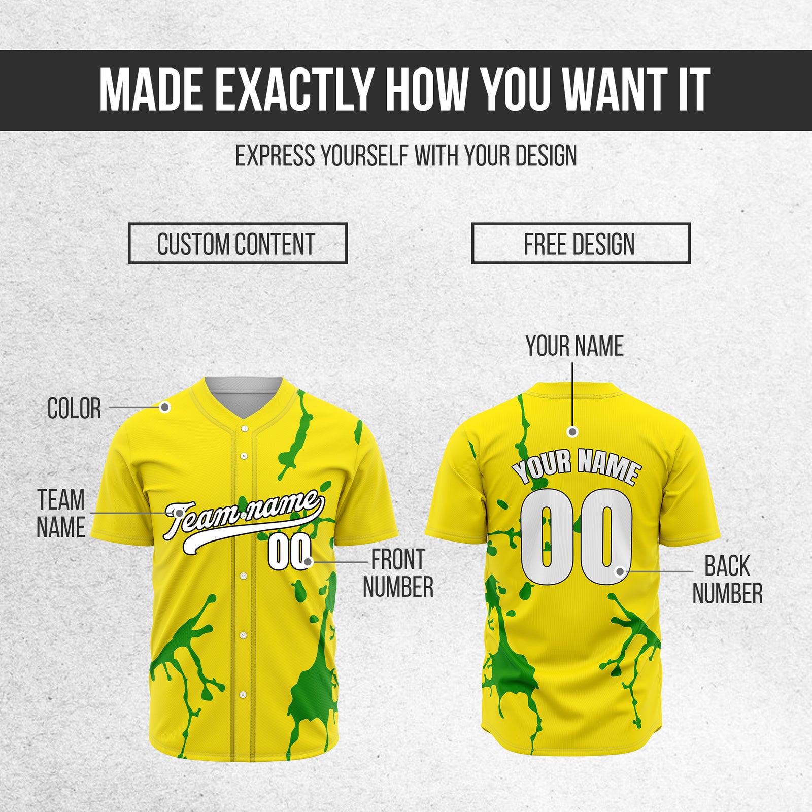 Custom Ink Paint Pop Yellow Sports Jersey Personalized Uniform with Name & Number
