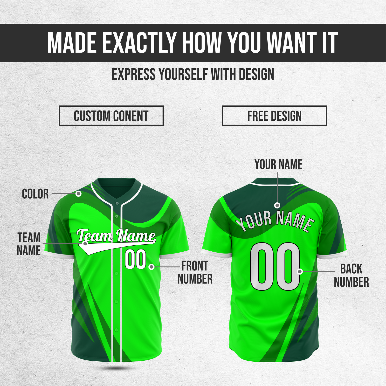 Custom Heritage Flow Baseball Green Sports Jersey Personalized Uniform with Name & Number