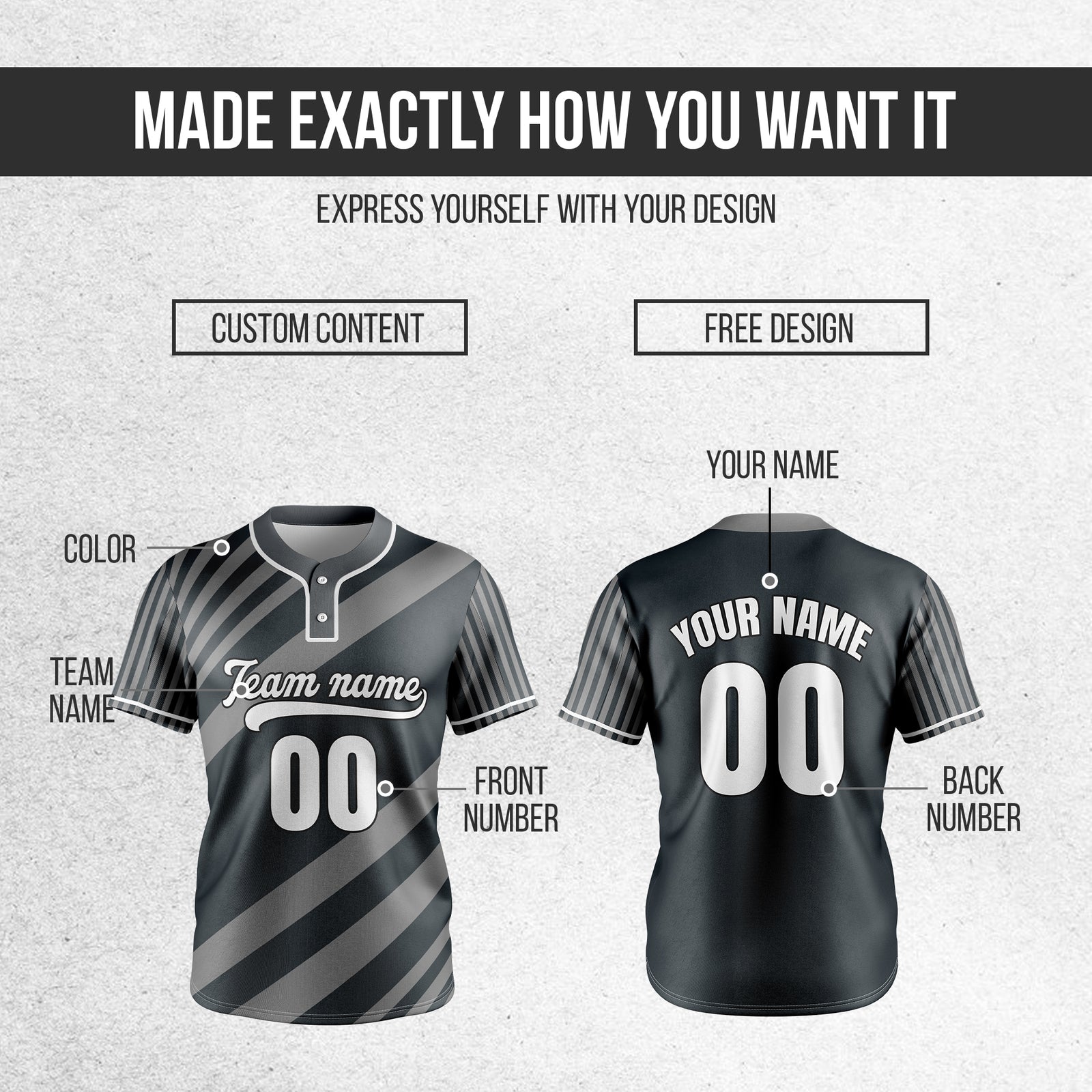 Custom Vibe Split Dark Grey Baseball Sports Jersey Personalized Uniform with Name & Number