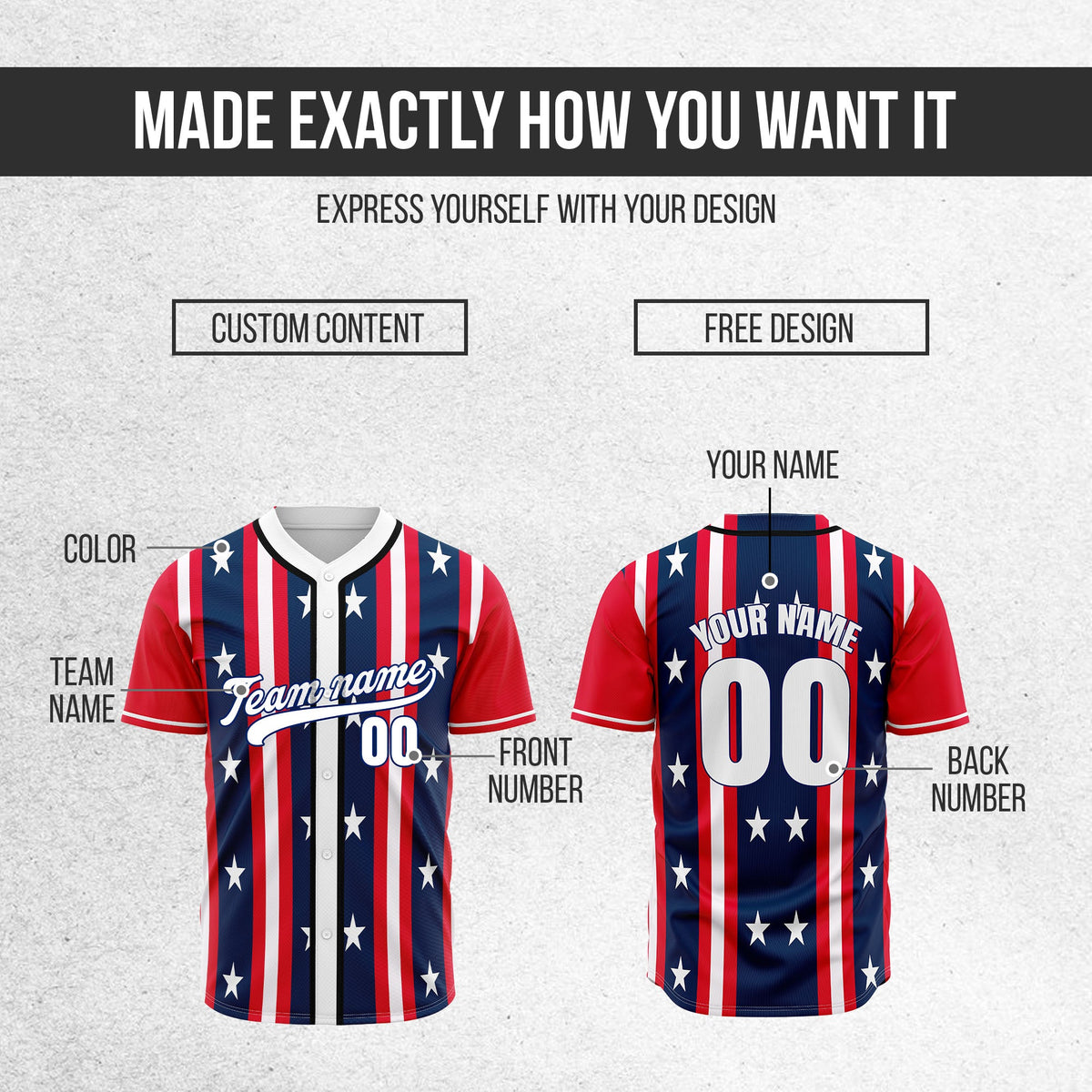 Custom United Freedom Baseball Sports Jersey Personalized Uniform with Name & Number
