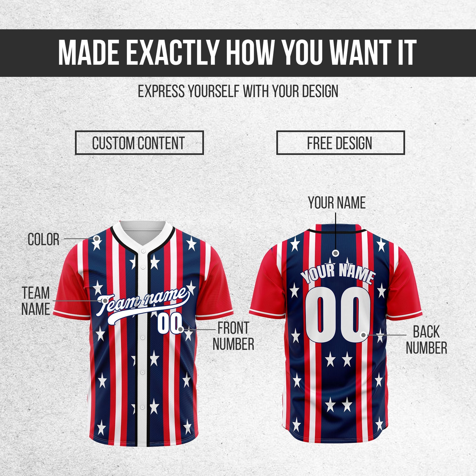 Custom United Freedom Baseball Sports Jersey Personalized Uniform with Name & Number
