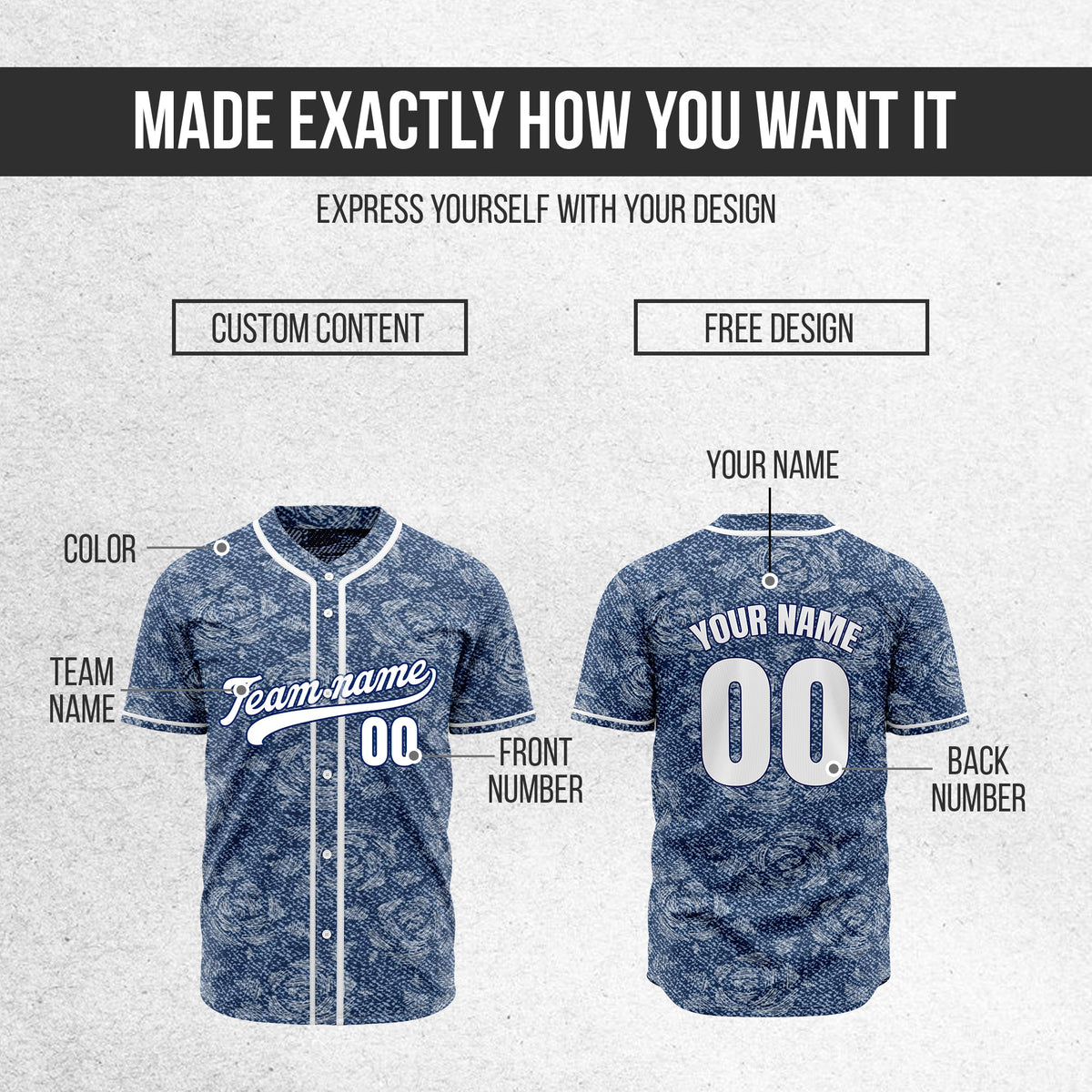 Custom Denim Ace Baseball Sports Jersey Personalized Uniform with Name & Number